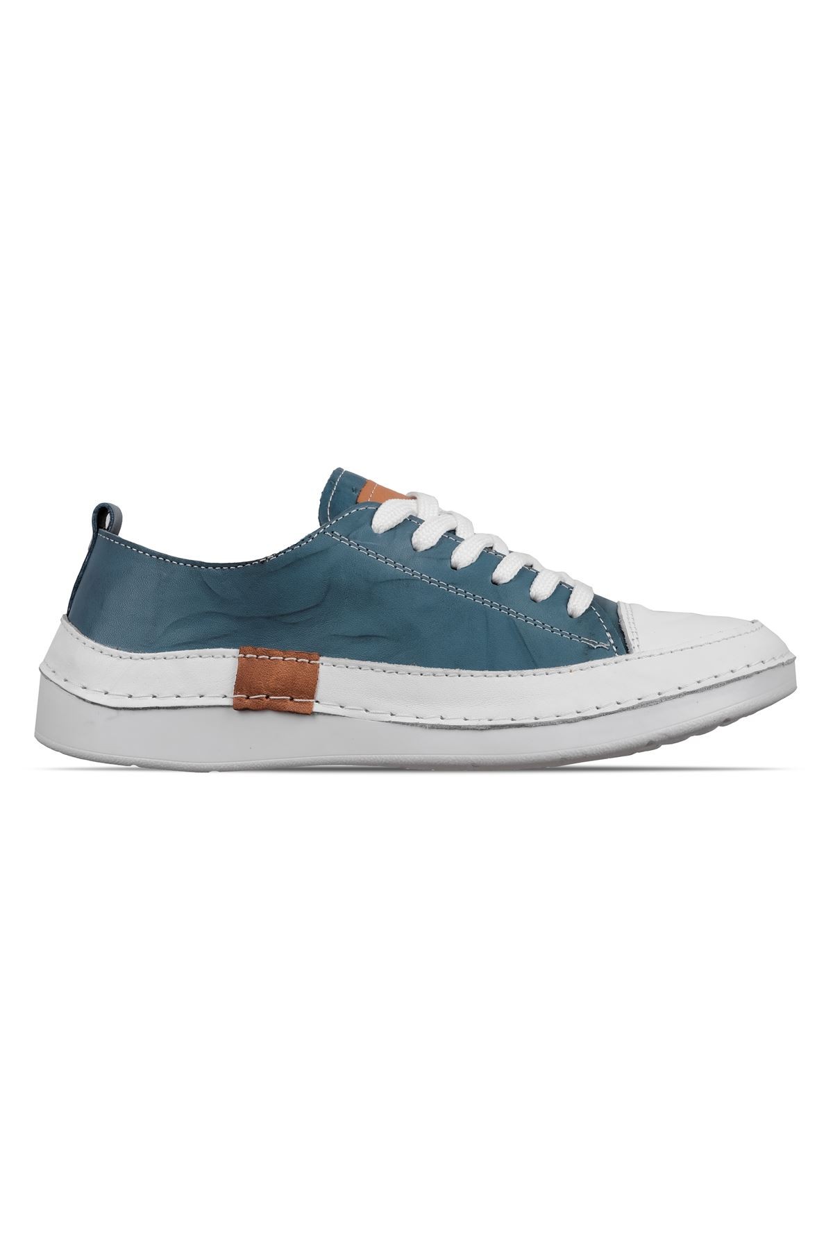 Racy Kadın Hakiki Deri Bağcıklı Günlük Ayakkabı Sneaker 3652 - Mavi