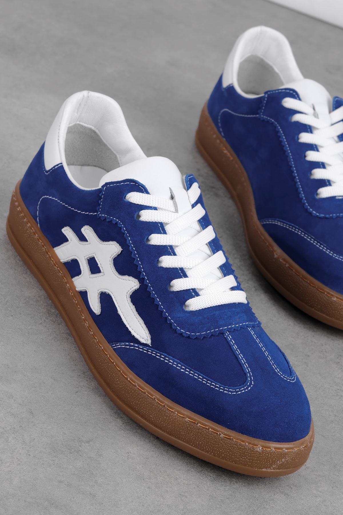 Bresy Kadın Hakiki Deri Bağcıklı Günlük Ayakkabı Sneaker 3900 - Sax Mavisi