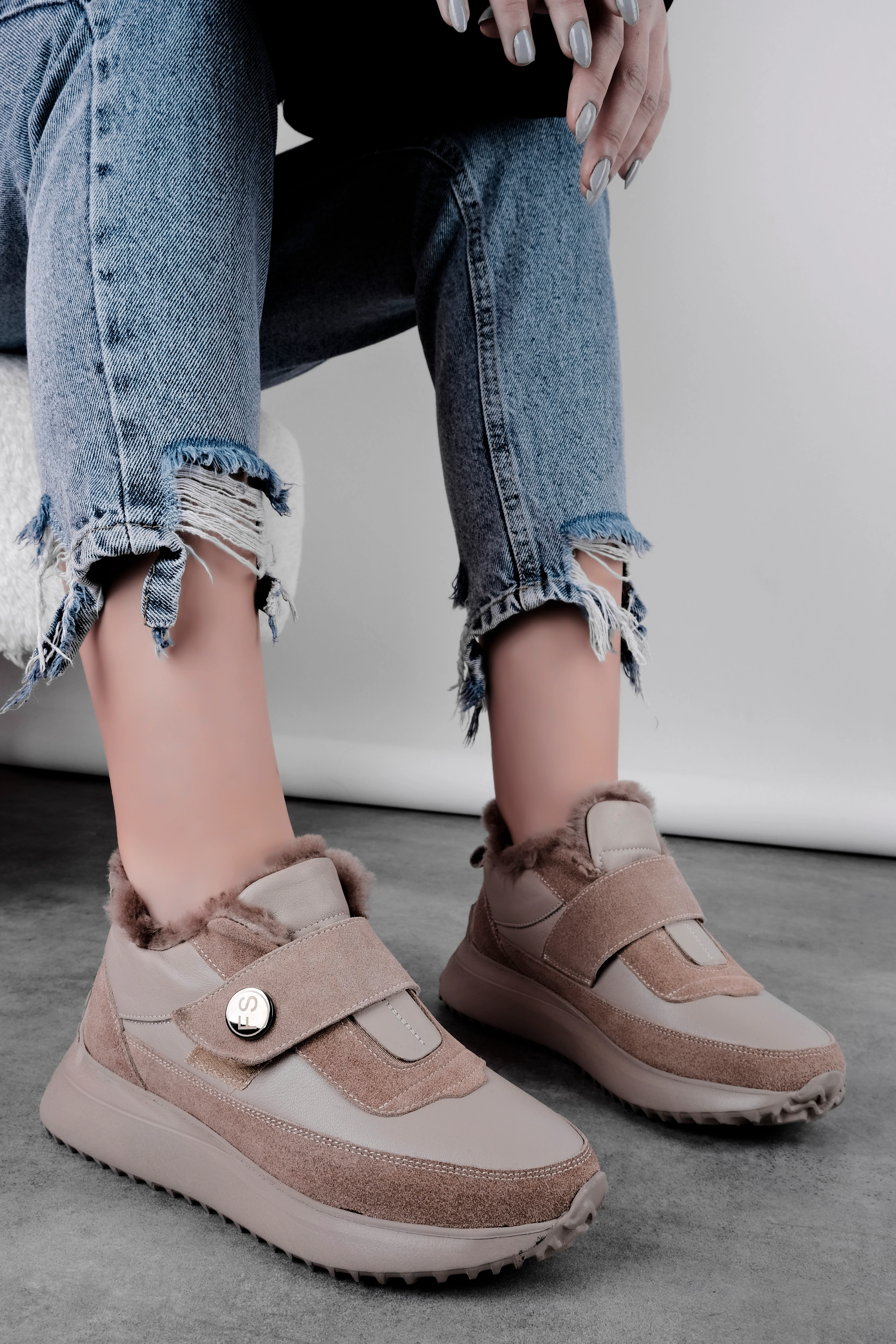 İdy Kadın Hakiki Deri İçi Komple Tüylü Spor Ayakkabı 4297 - S.VİZYON