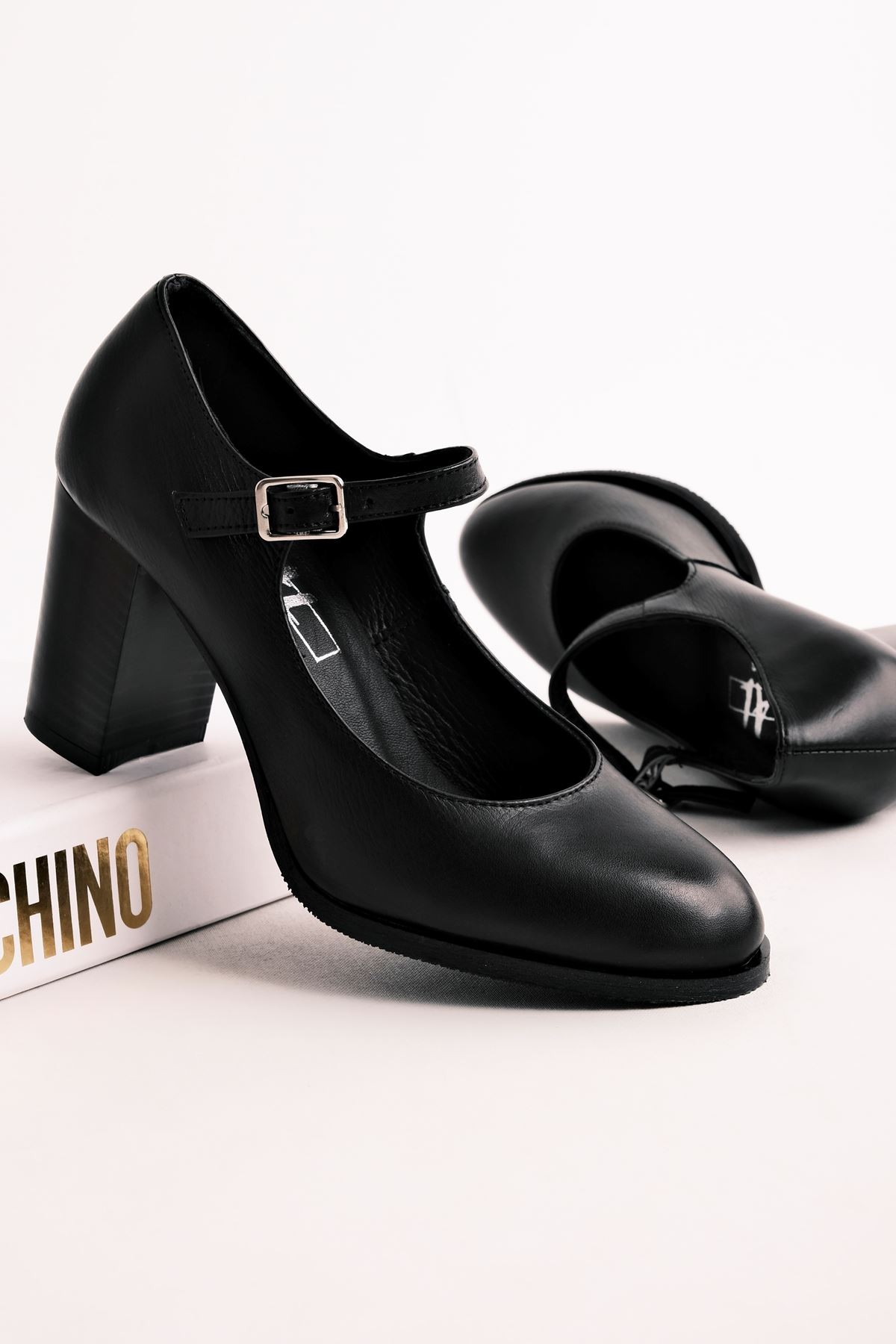 Sharoy Balerin Kadın Hakiki Deri Topuklu Ayakkabı- B2775 - Siyah