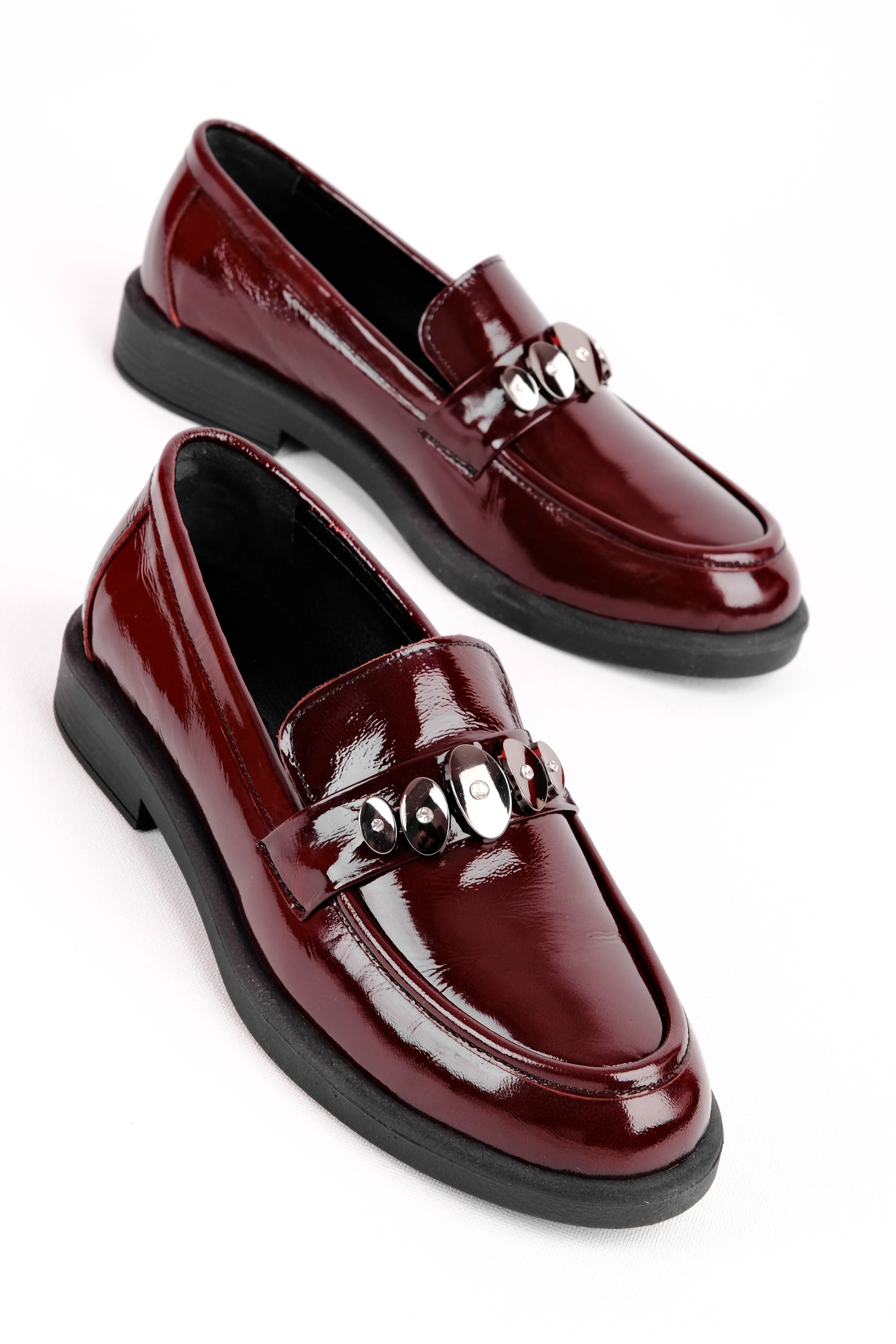 İnty Kadın Hakiki Deri Toka Detaylı Loafer Ayakkabı 4289 - R.BORDO