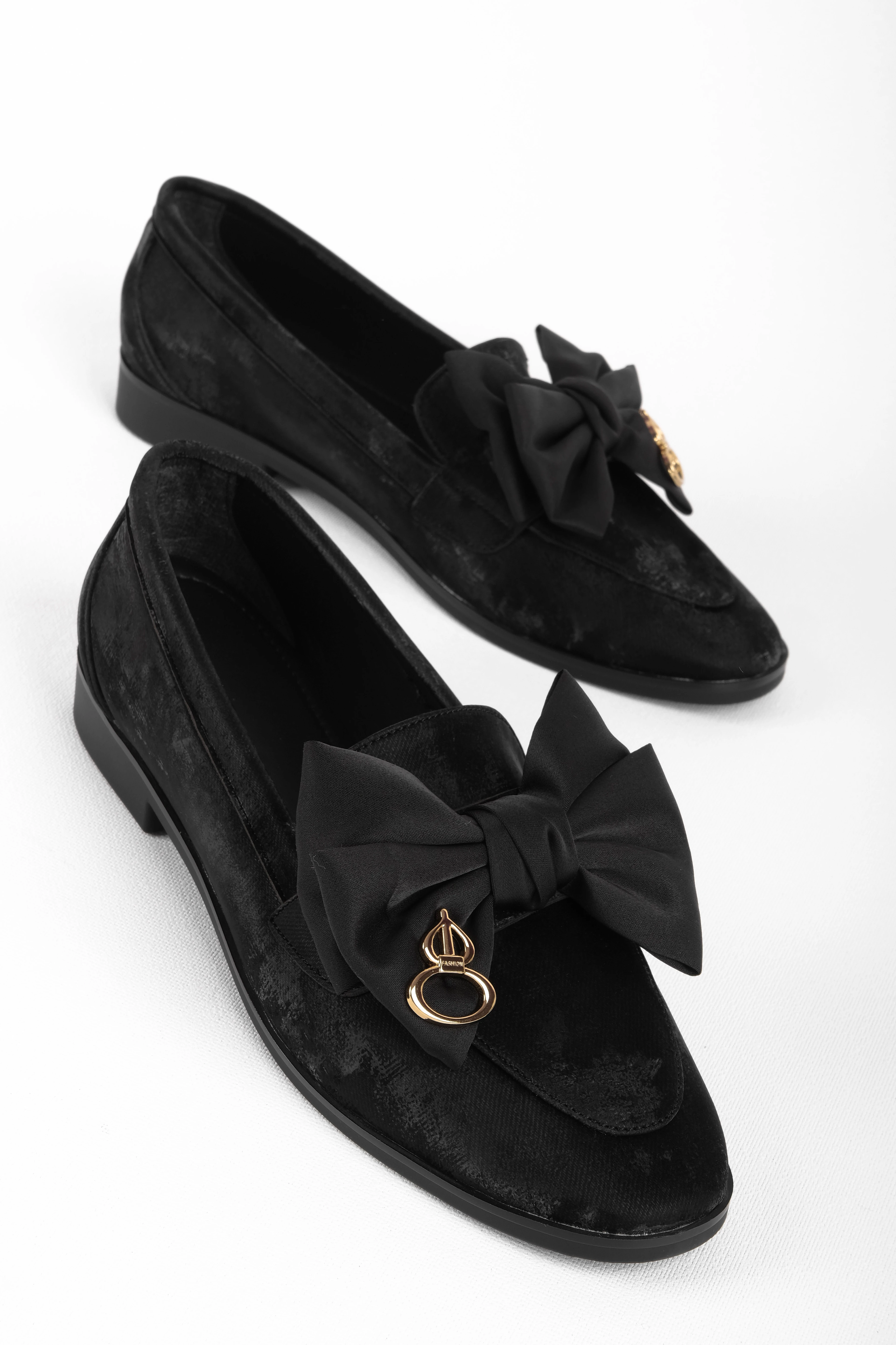 Dalsy Kadın Kadife Kumaş Kurdelalı Lüx Babet 4232 - S.Siyah