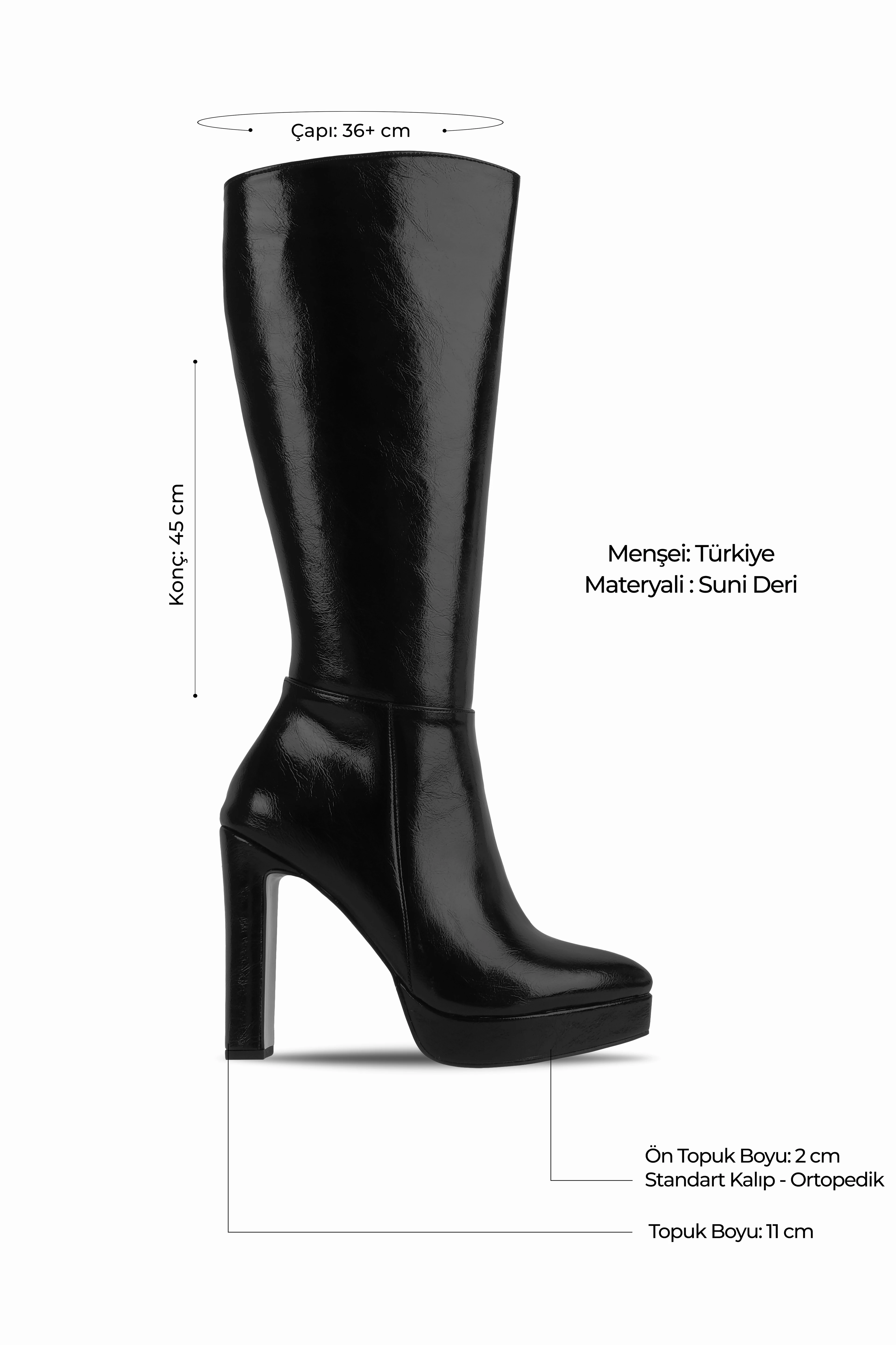 Laugy Kadın Sivri Burunlu Platform Topuklu Çizme b4250 - R.SİYAH