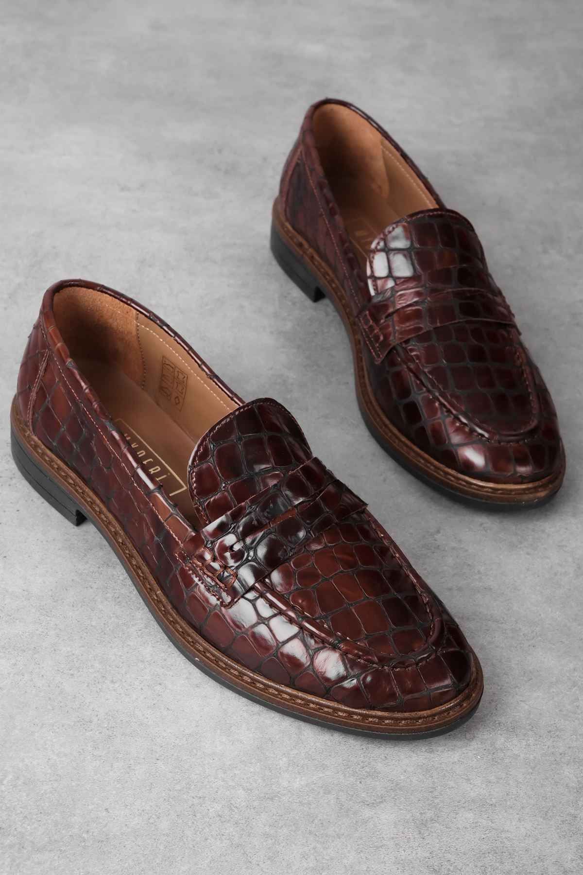 Elisy Kadın Hakiki Deri Kroko Desenli Causal Loafer Ayakkabı 4088 - Kahve