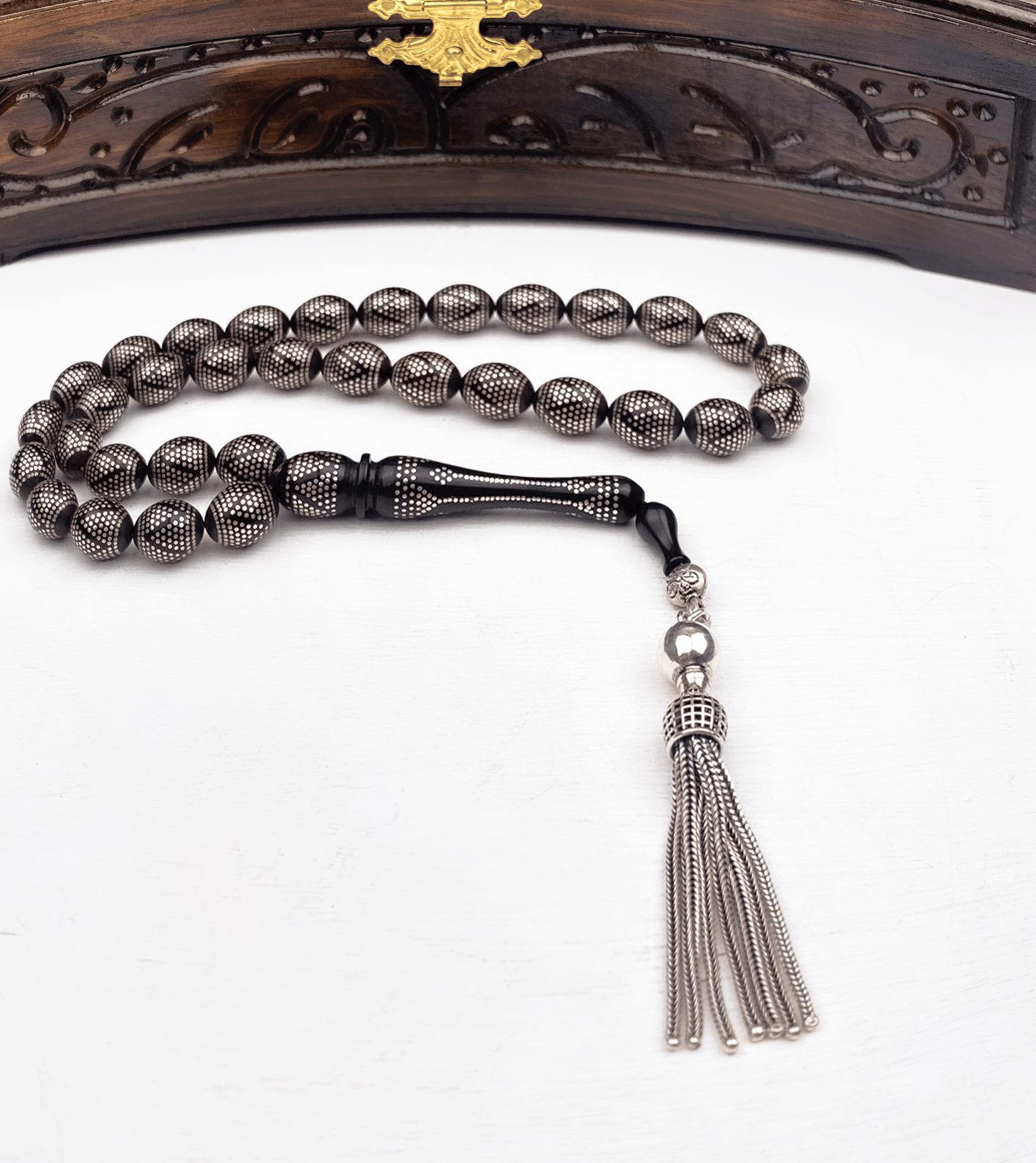 925 Ayar Gümüş Püsküllü Arpa Kesim Kuka Tesbih