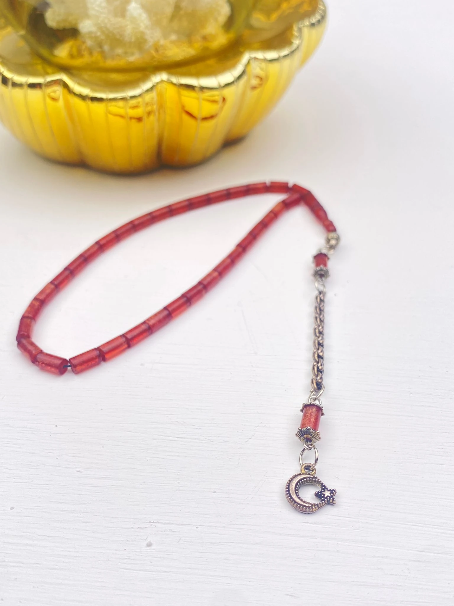 925 Ayar Gümüş Püsküllü Kesme Model Bilek Boy Ateş Kehribar Tesbih