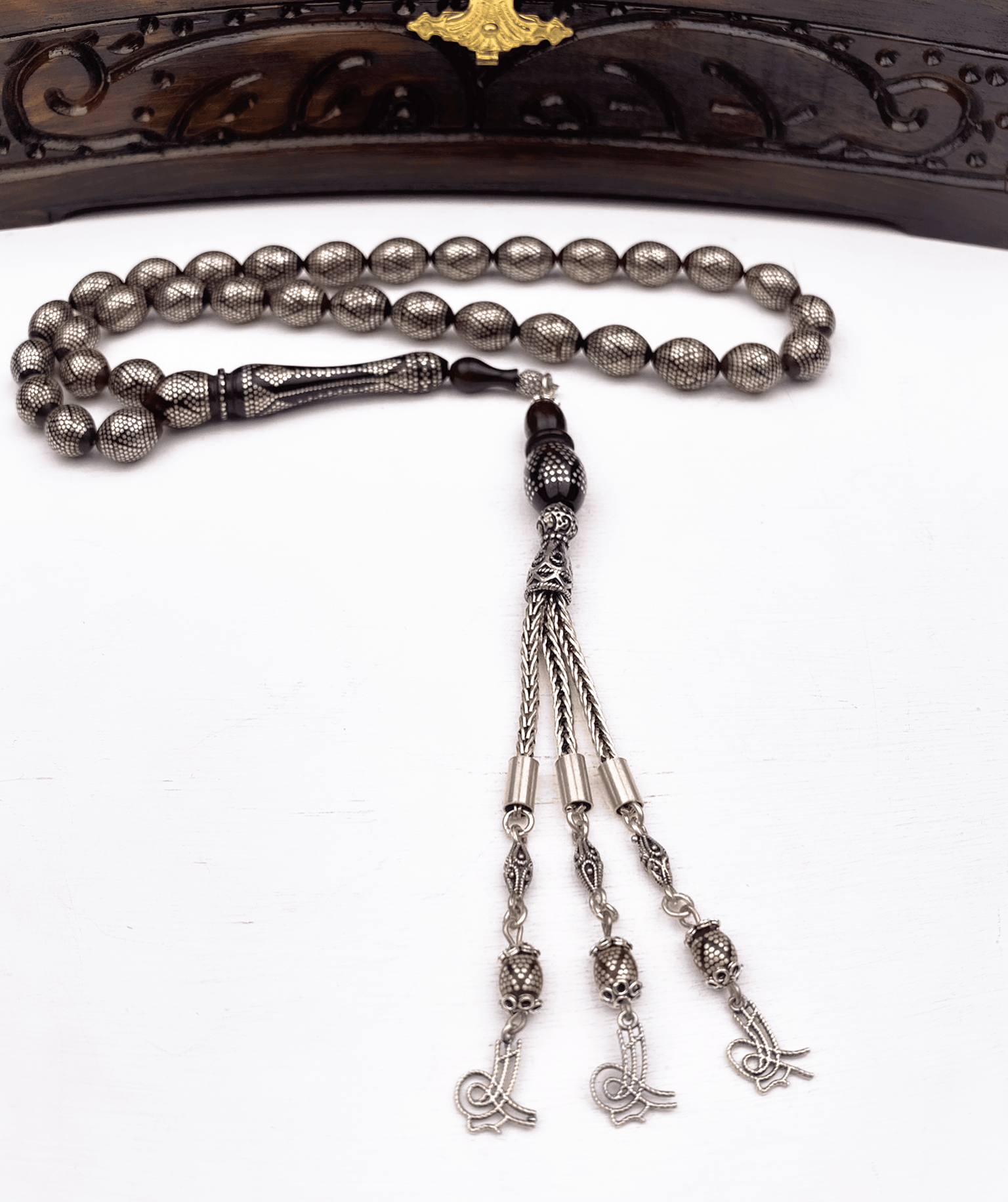 925 Ayar Gümüş Püsküllü Kapsül Kesim Kuka Tesbih