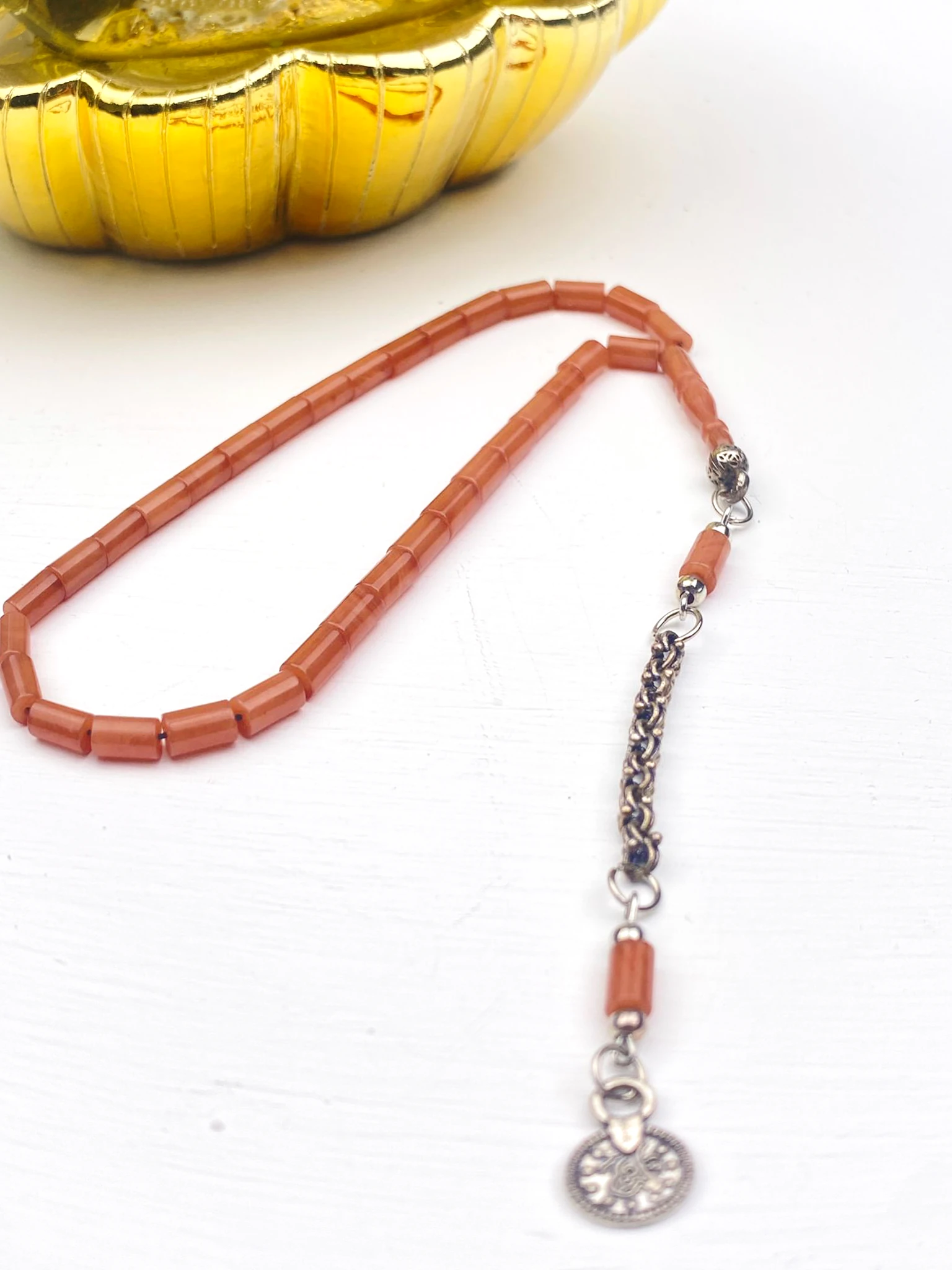 925 Ayar Gümüş Püsküllü Kesme Model Bilek Boy Sıkma Kehribar Tesbih