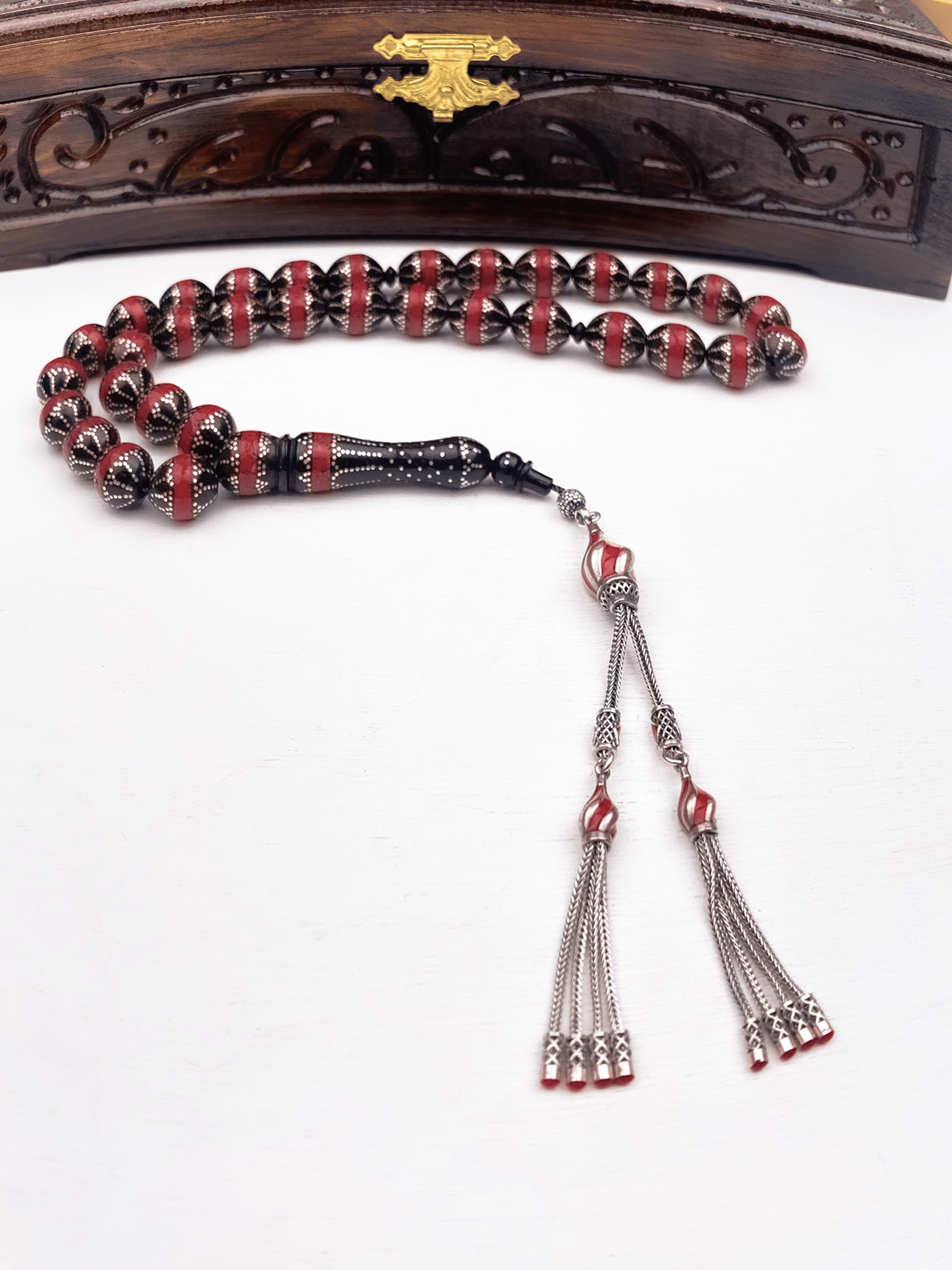 925 Ayar Gümüş Püsküllü Küre Kesim Kuka Tesbih