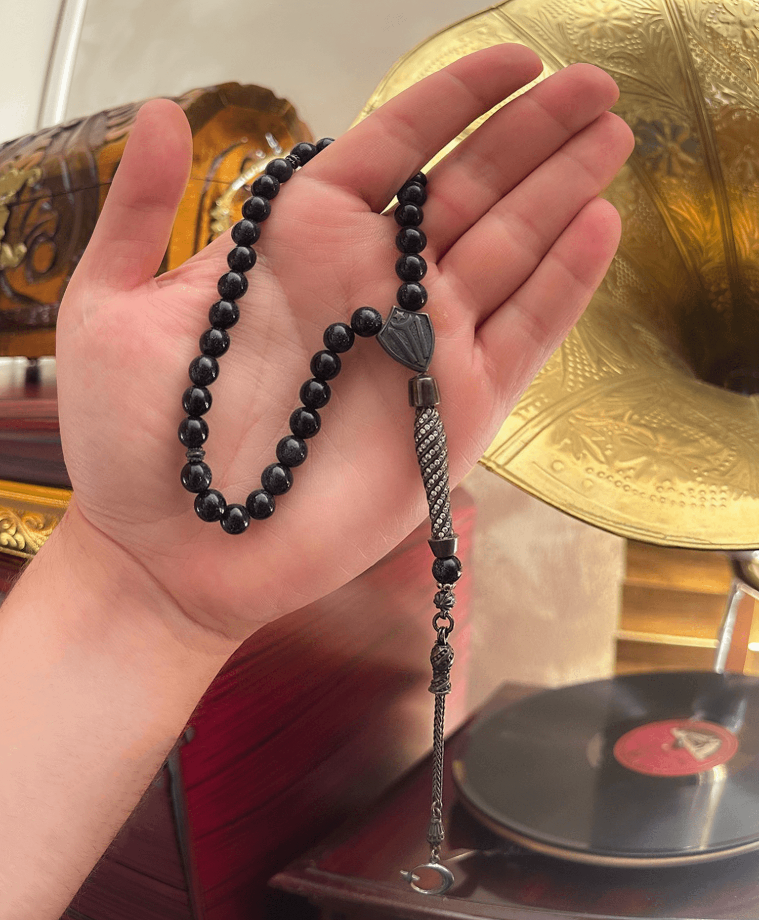 925 Ayar Gümüş Daimond imameli Küre Kesim Hematit Taşı Tesbih