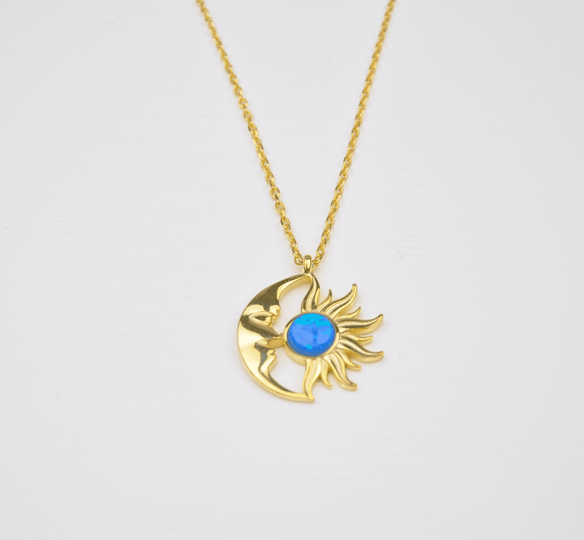 925 Ayar Gümüş (Silver) Opal Taşı Güneş Kadın Kolye