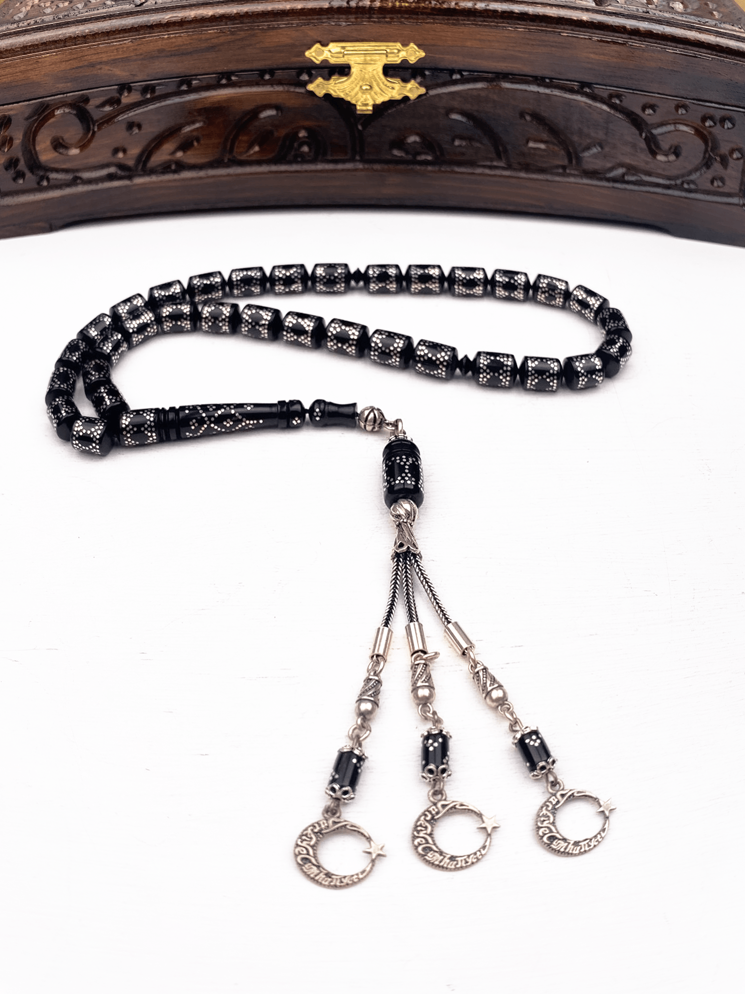 925 Ayar Gümüş Püsküllü Kapsül Kesim Kuka Tesbih