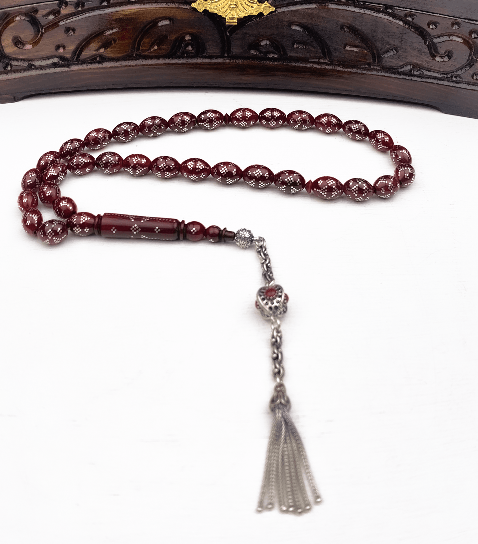 925 Ayar Gümüş Püsküllü Kapsül Kesim Kuka Tesbih