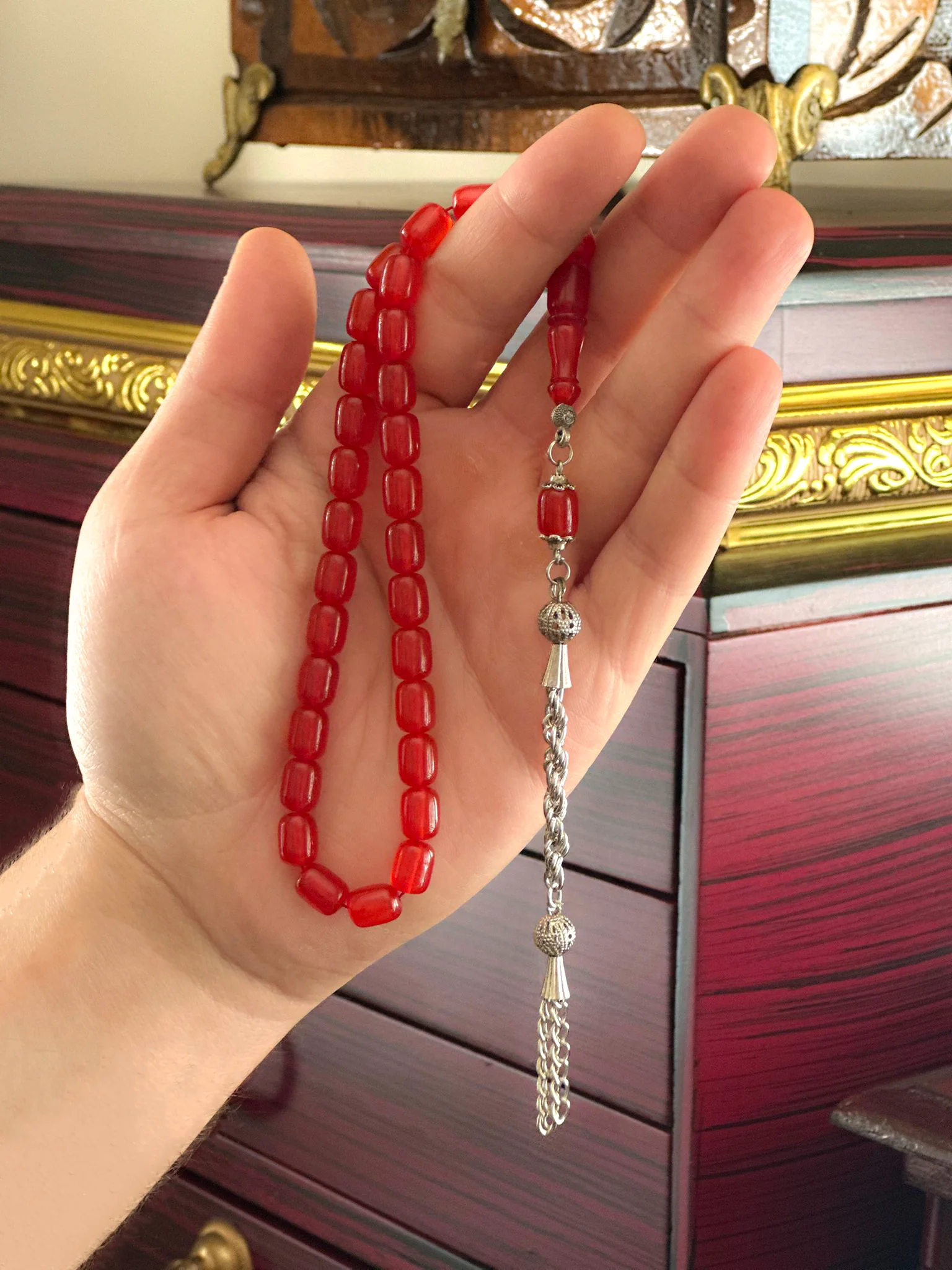 Özel Tasarım Püsküllü Kapsül Kesim Ateş Kehribar Tesbih