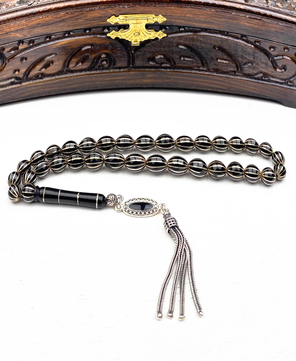 925 Ayar Gümüş Püsküllü Küre Kesim Gümüş İşlemeli Erzurum Oltu Tesbih