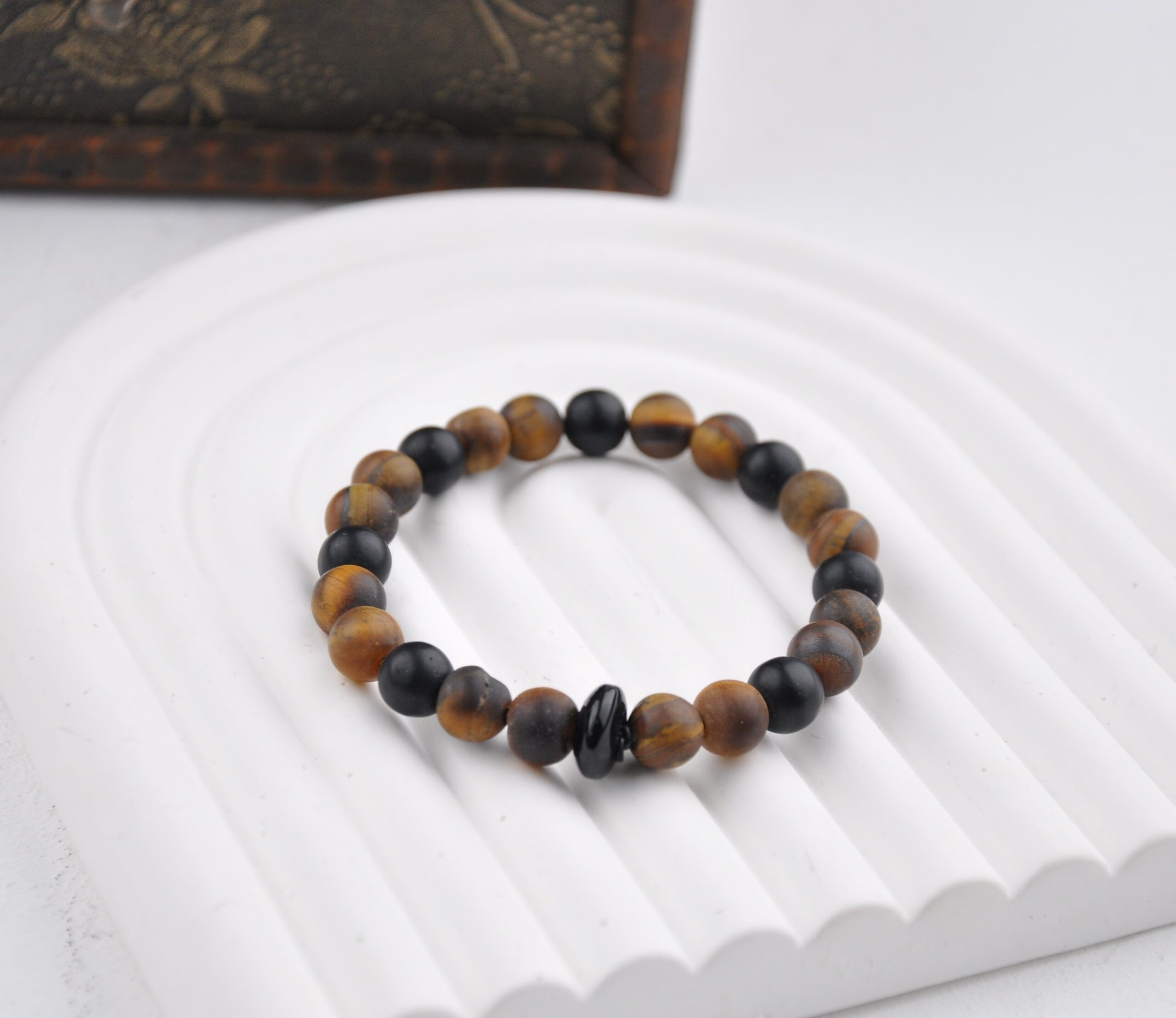 10 MM Zeytin Ağacı-Onix Doğal Taşı Unisex Bileklik
