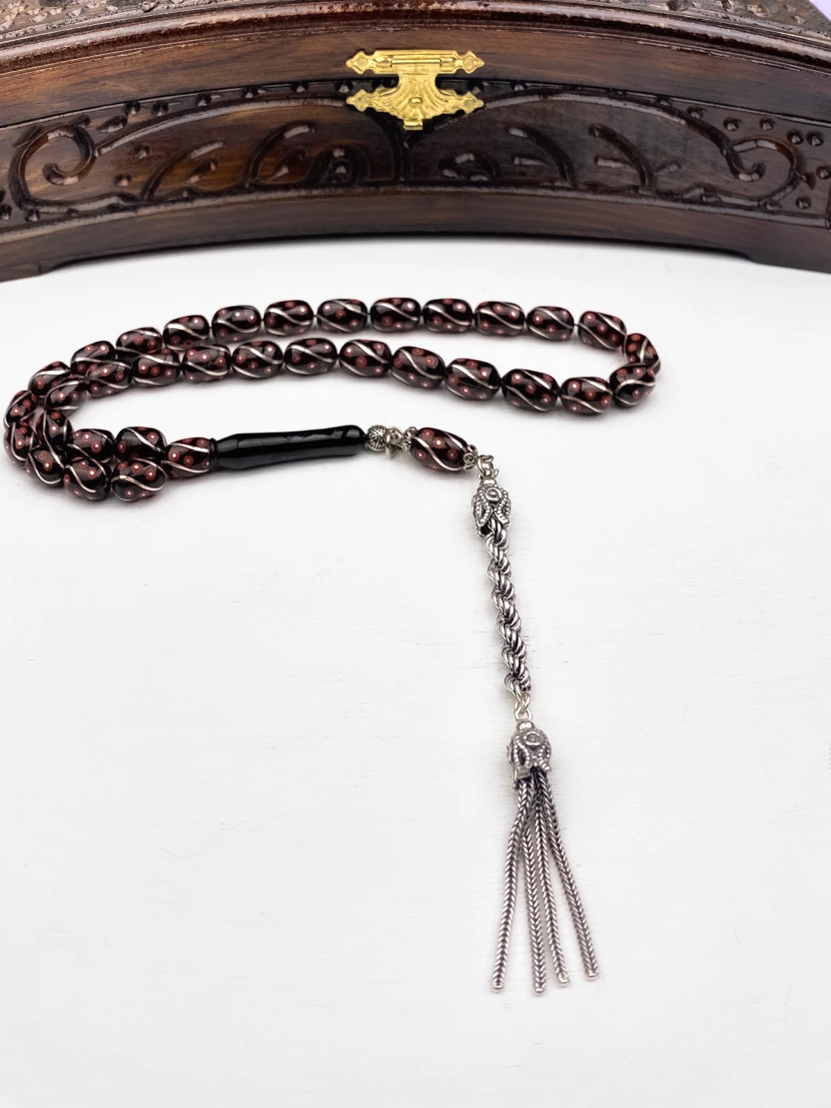 925 Ayar Gümüş Püsküllü Kapsül Kesim Gümüş İşlemeli Erzurum Oltu Tesbih