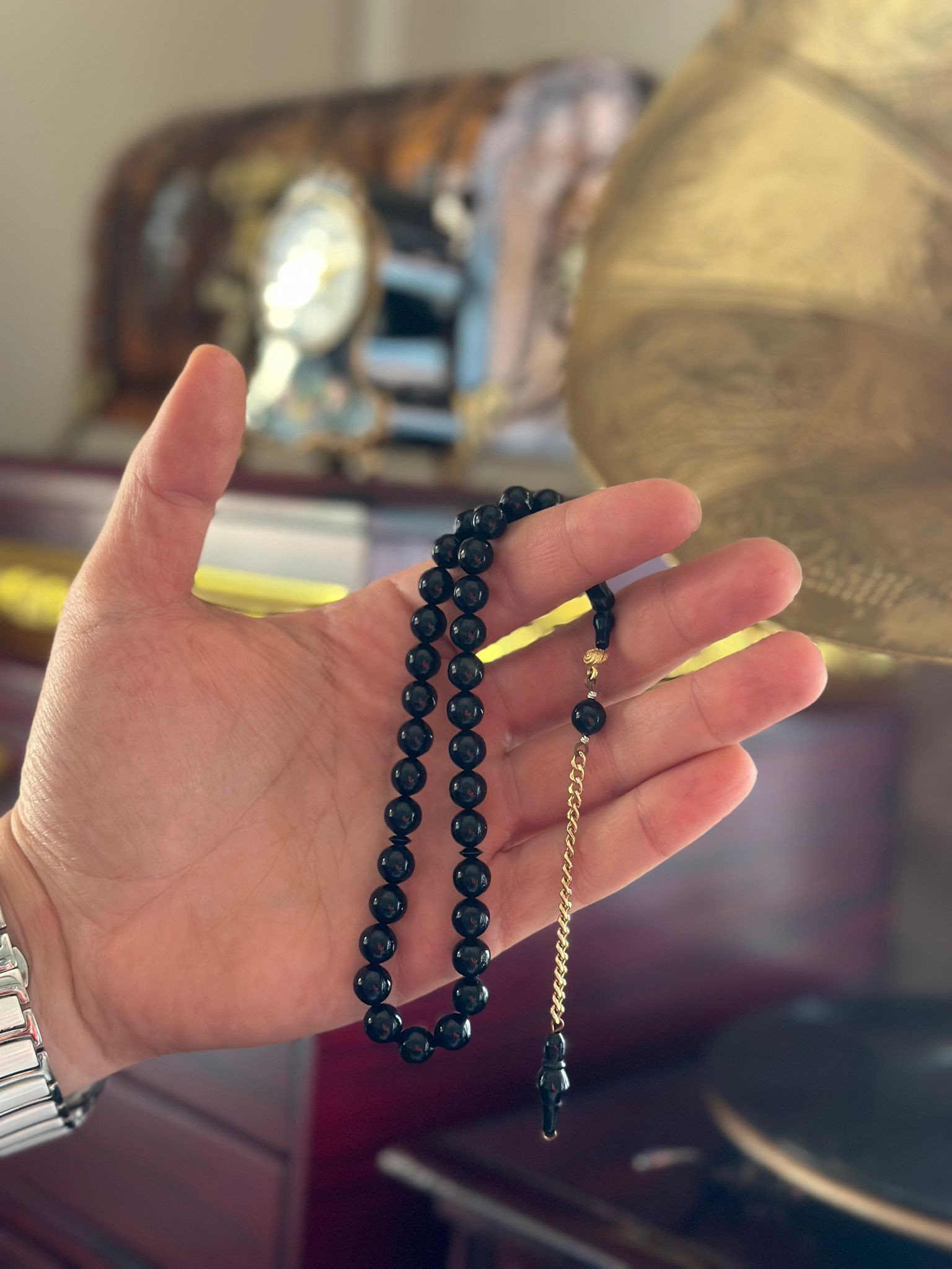 14 Ayar Altın Püsküllü Erzurum Oltu Taşı Tesbih