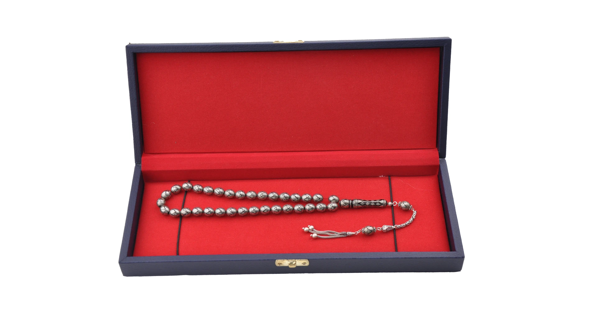 Osmanlı Arma Temalı Lacivert Deri İçi Astarlı Avangarde Tesbih Kutusu