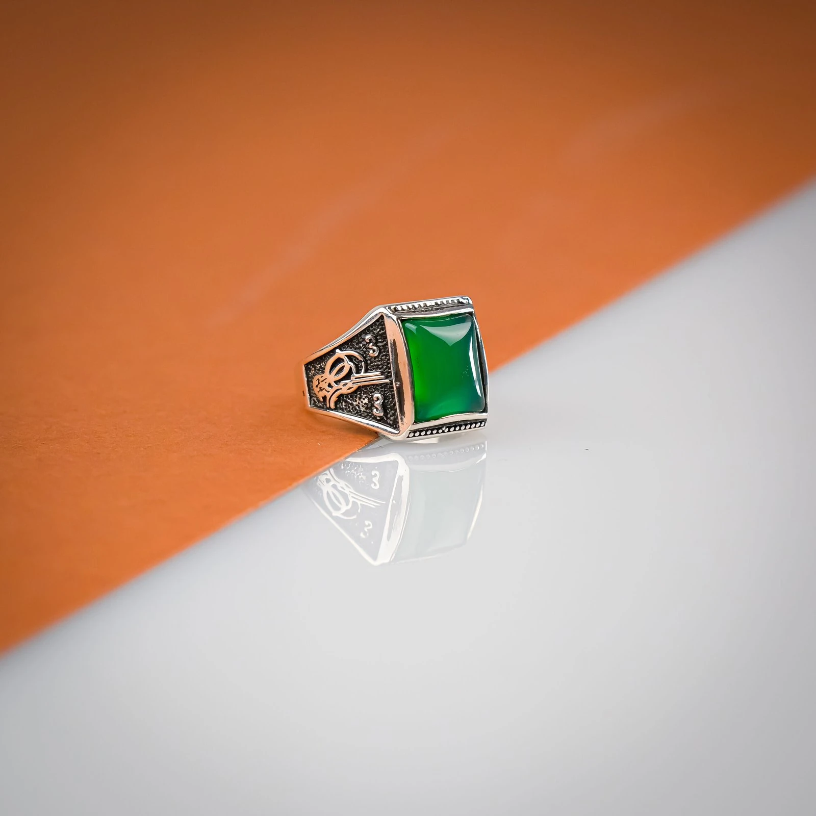 Yeşil Akik Taşlı 925 Ayar Erkek Gümüş (Silver) Yüzük