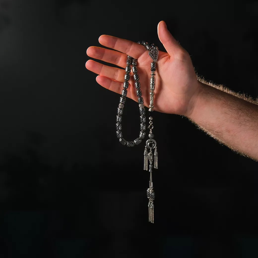 İmame Nakkaş Gümüş İşlemeli Erzurum Oltu Taşı Tesbih