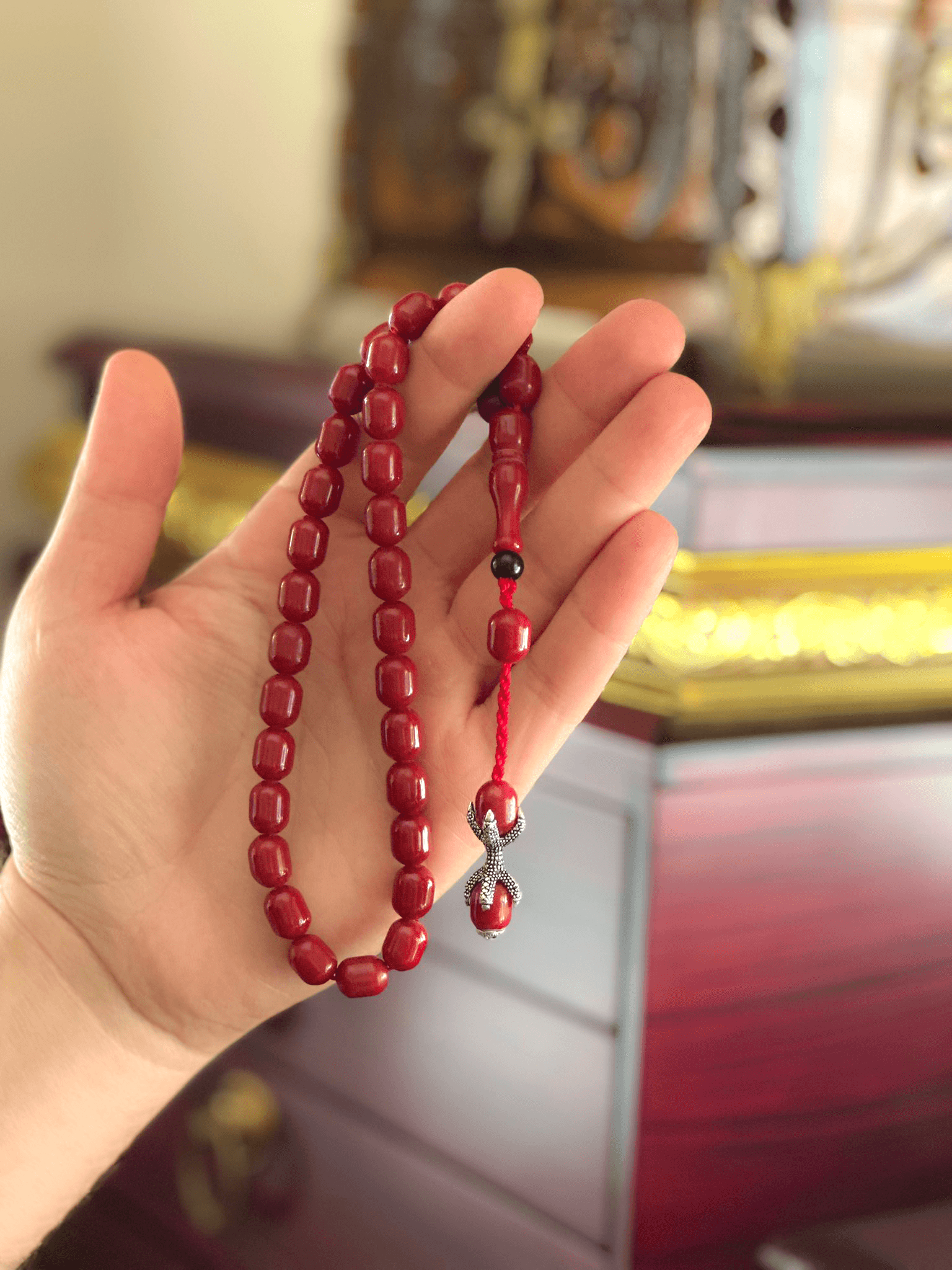 Özel Tasarım Püsküllü Kapsül Kesim Sıkma Kehribar Tesbih