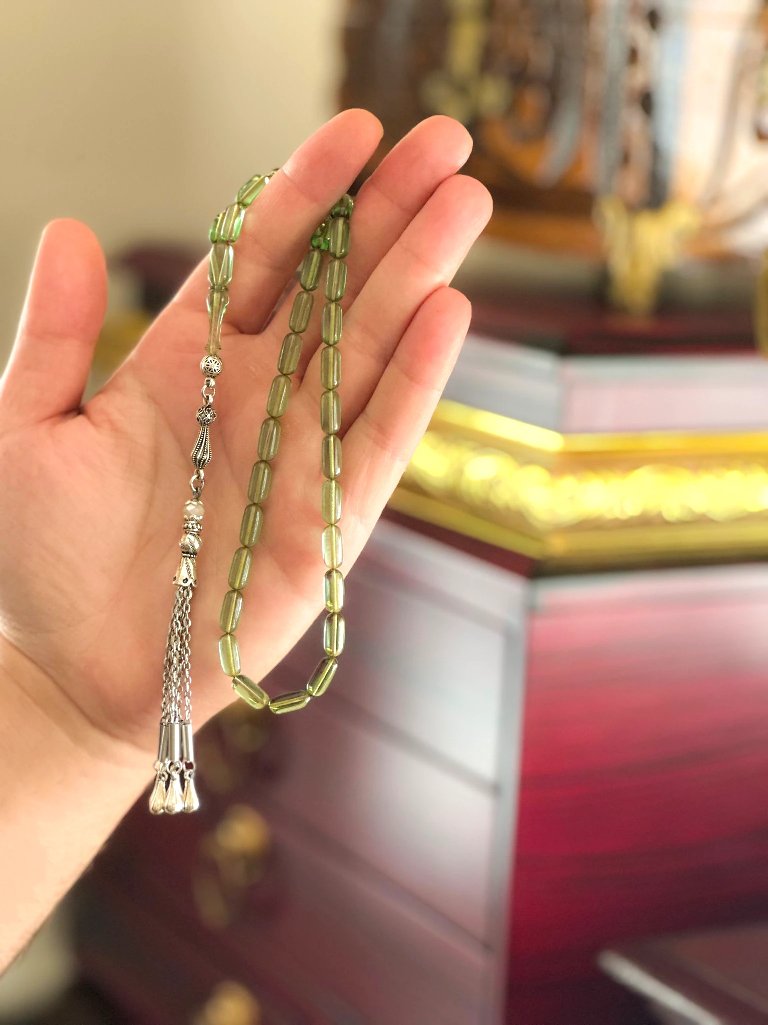 Özel Tasarım Püsküllü Kapsül Kesim Ateş Kehribar Tesbih