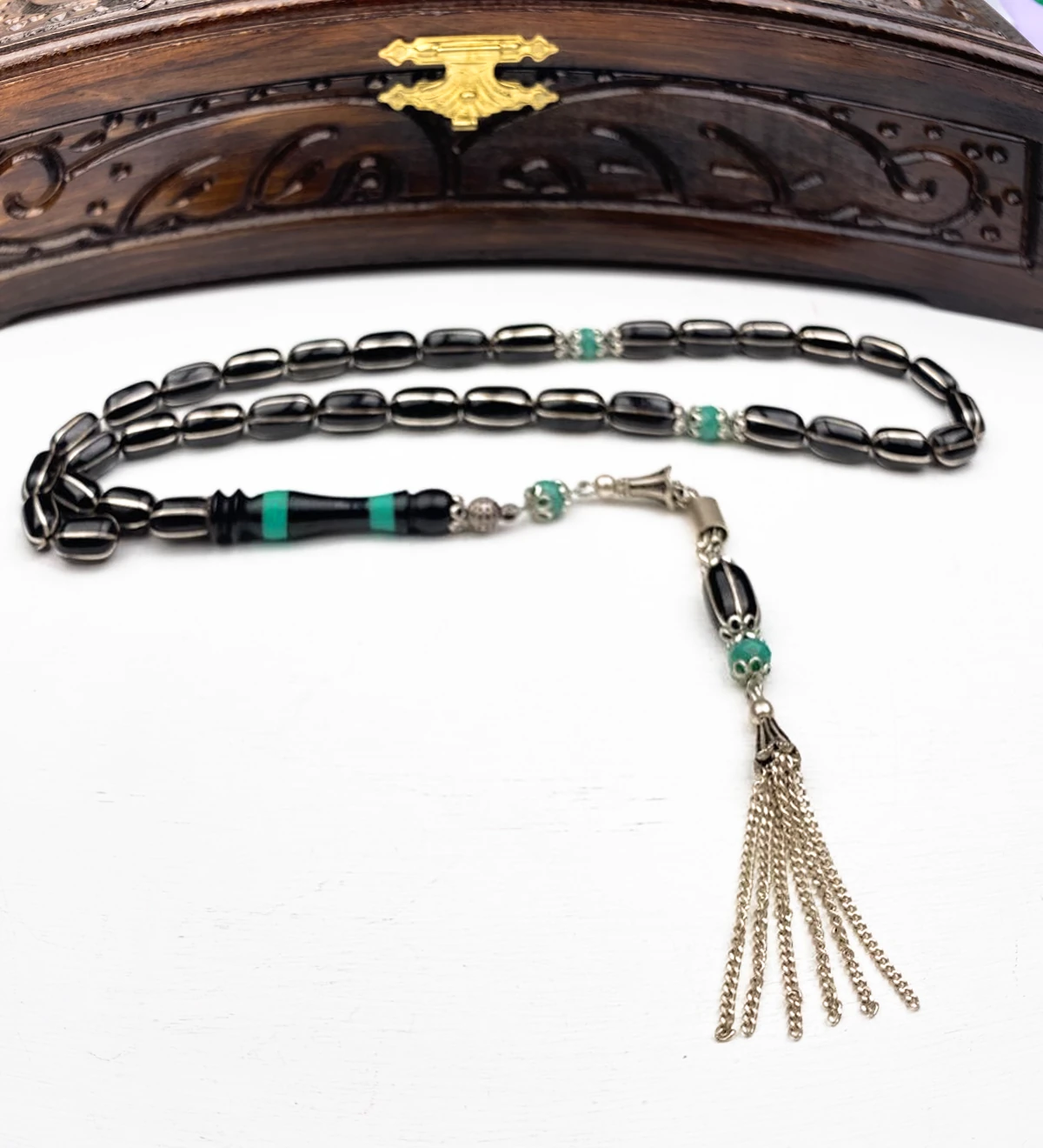 925 Ayar Gümüş Püsküllü Kapsül Kesim Gümüş İşlemeli Erzurum Oltu Tesbih