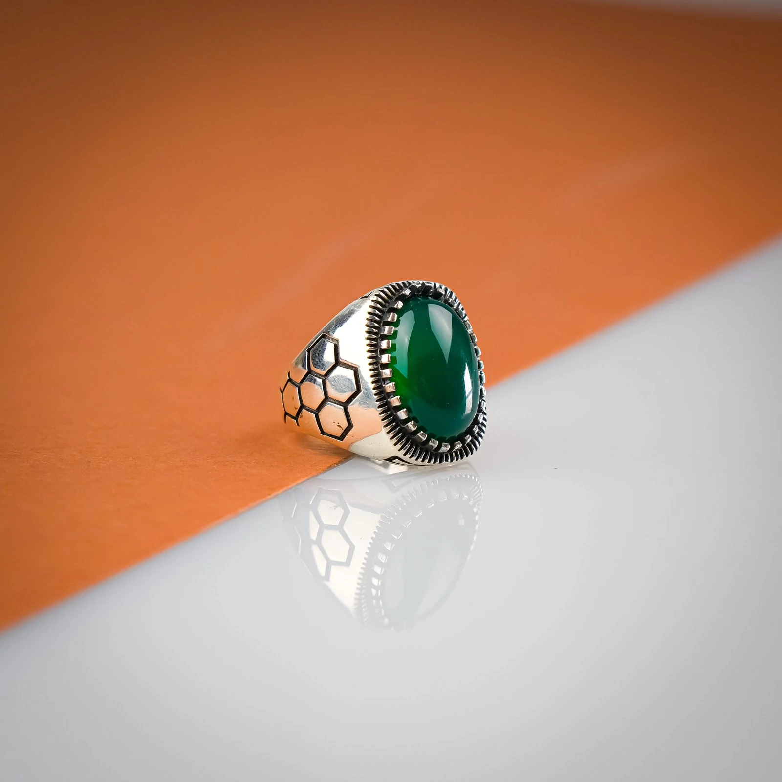 Yeşil Akik Taşı 925 Ayar Erkek Gümüş (Silver) Yüzük