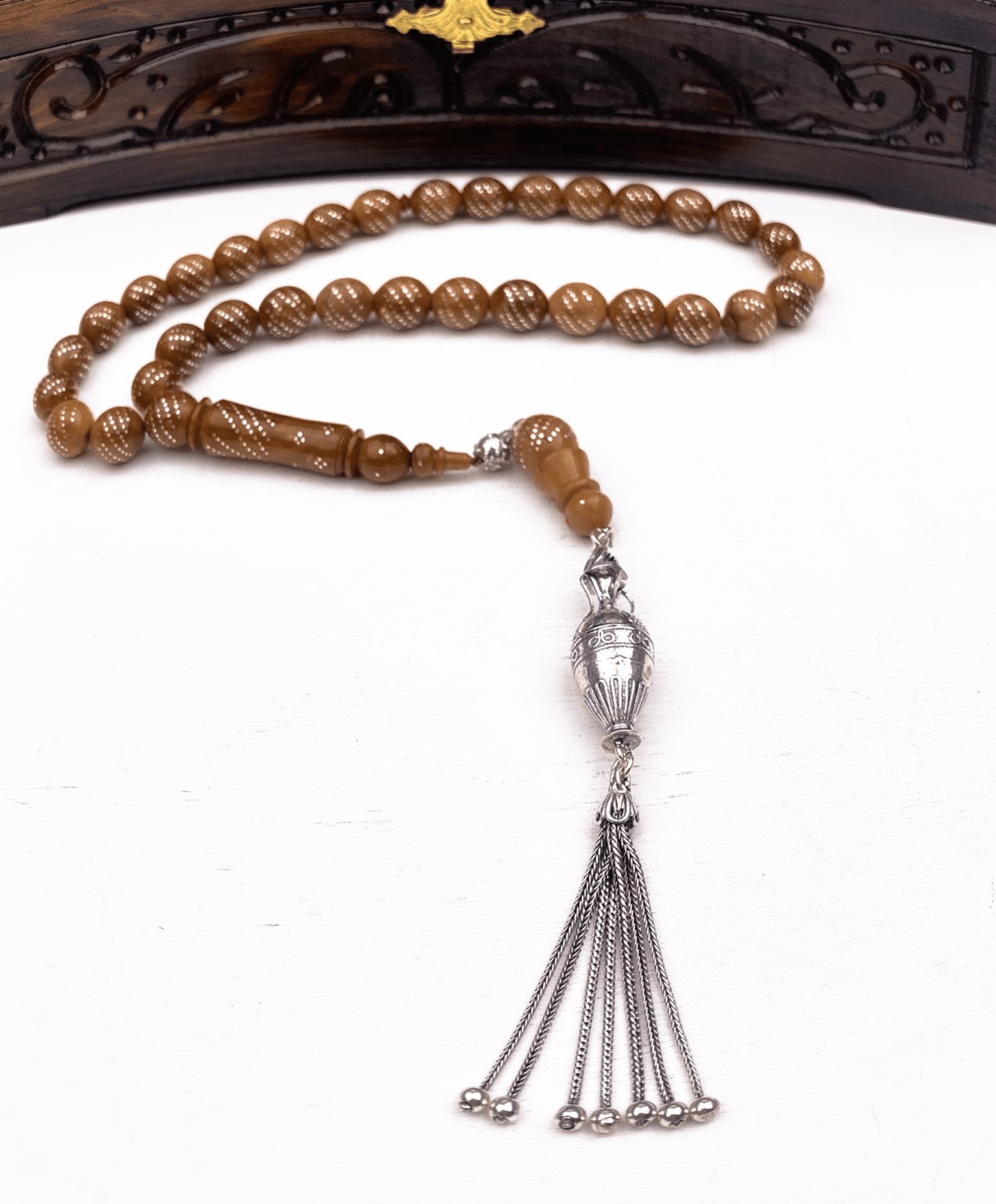 925 Ayar Gümüş Püsküllü Küre Kesim Kuka Tesbih