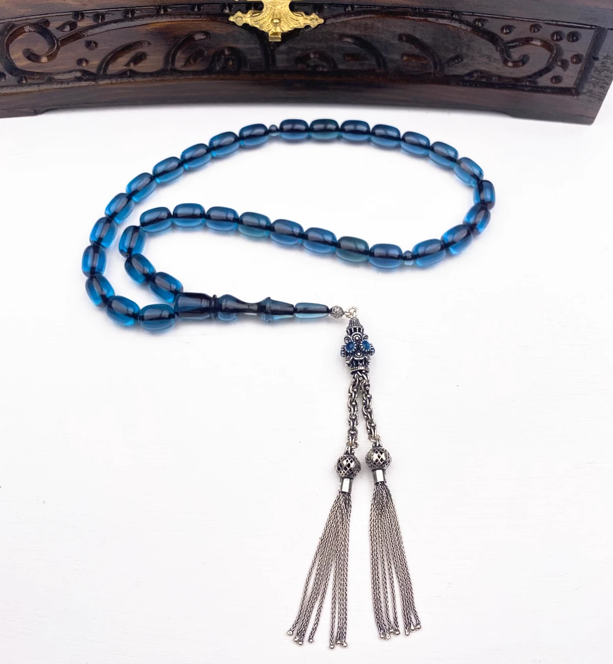 925 Ayar Gümüş Püsküllü Kapsül Kesim Ateş Tesbih