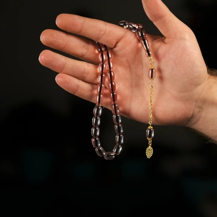  925 Ayar Sarı Rodajlı Püsküllü Kapsül Kesim Ateş KehribarTesbih