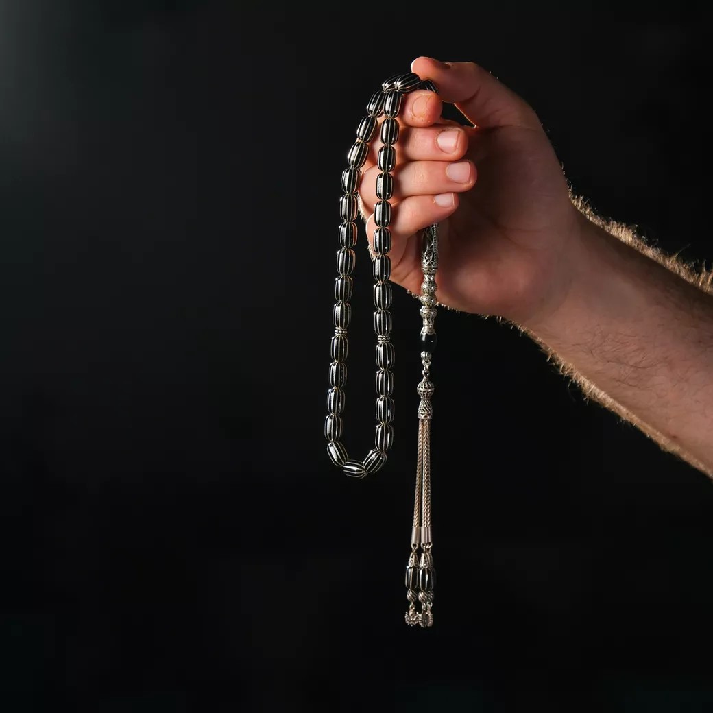 İmame Nakkaşlı Gümüş İşlemeli Erzurum Oltu Taşı Tesbih