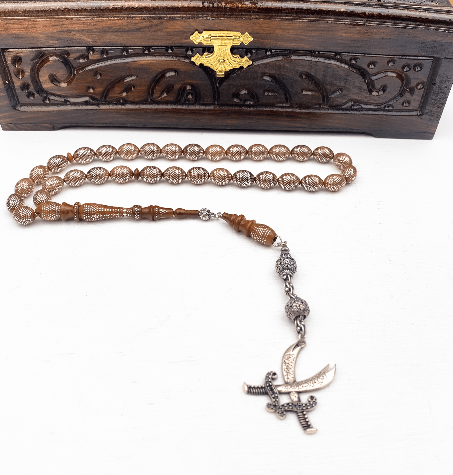 925 Ayar Gümüş Püsküllü Arpa Kesim Kuka Tesbih