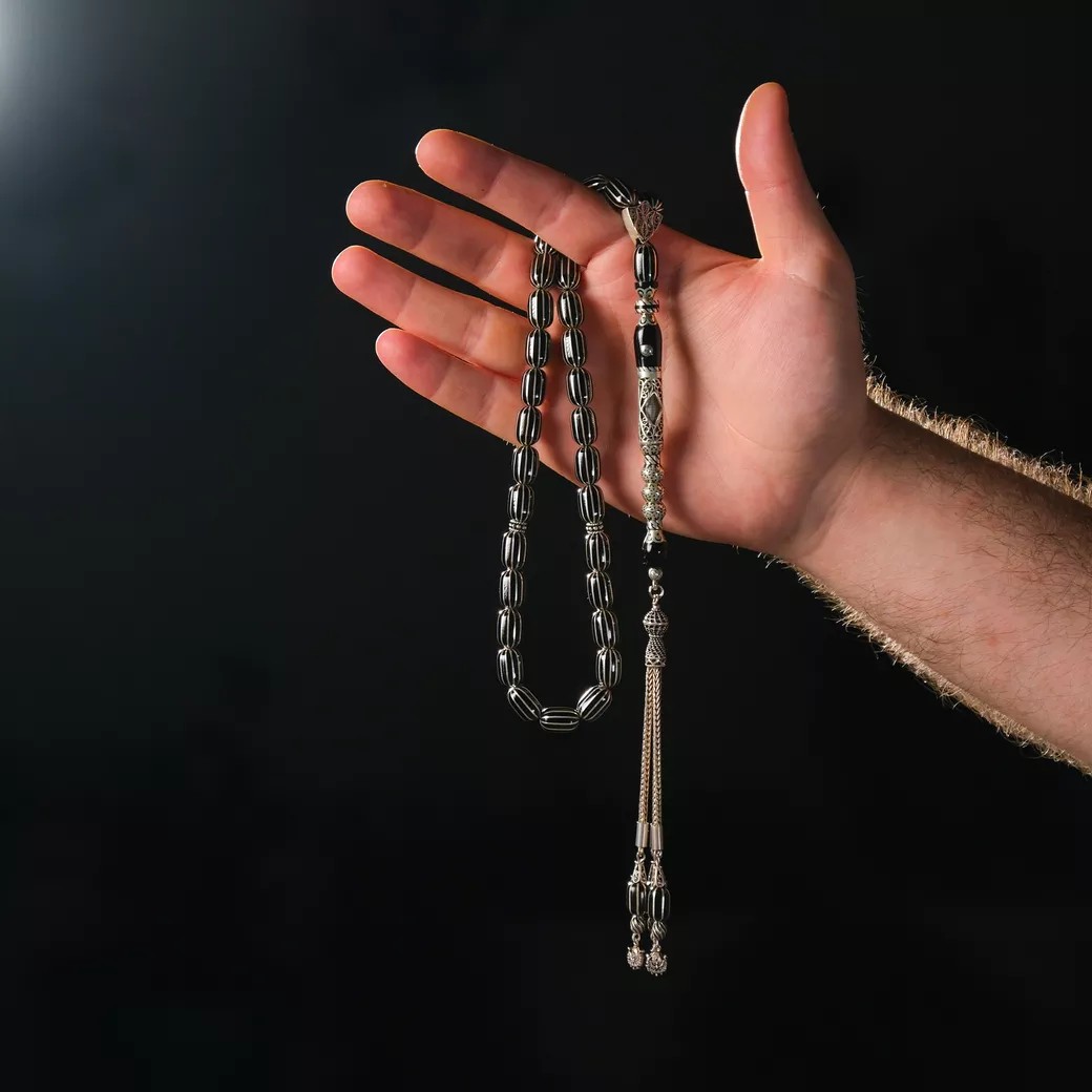İmame Nakkaşlı Gümüş İşlemeli Erzurum Oltu Taşı Tesbih