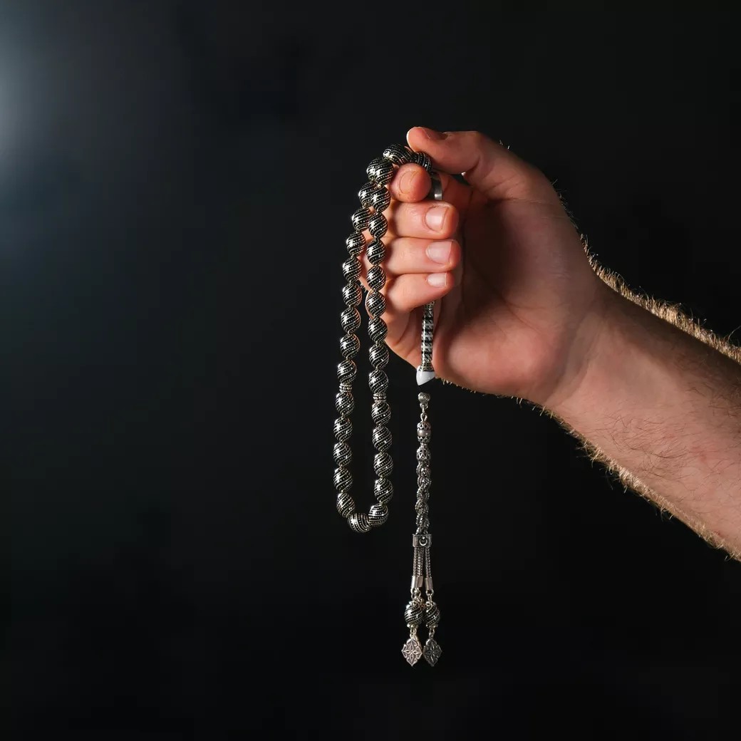 İmame Nakkaşlı Gümüş İşlemeli Erzurum Oltu Taşı Tesbih