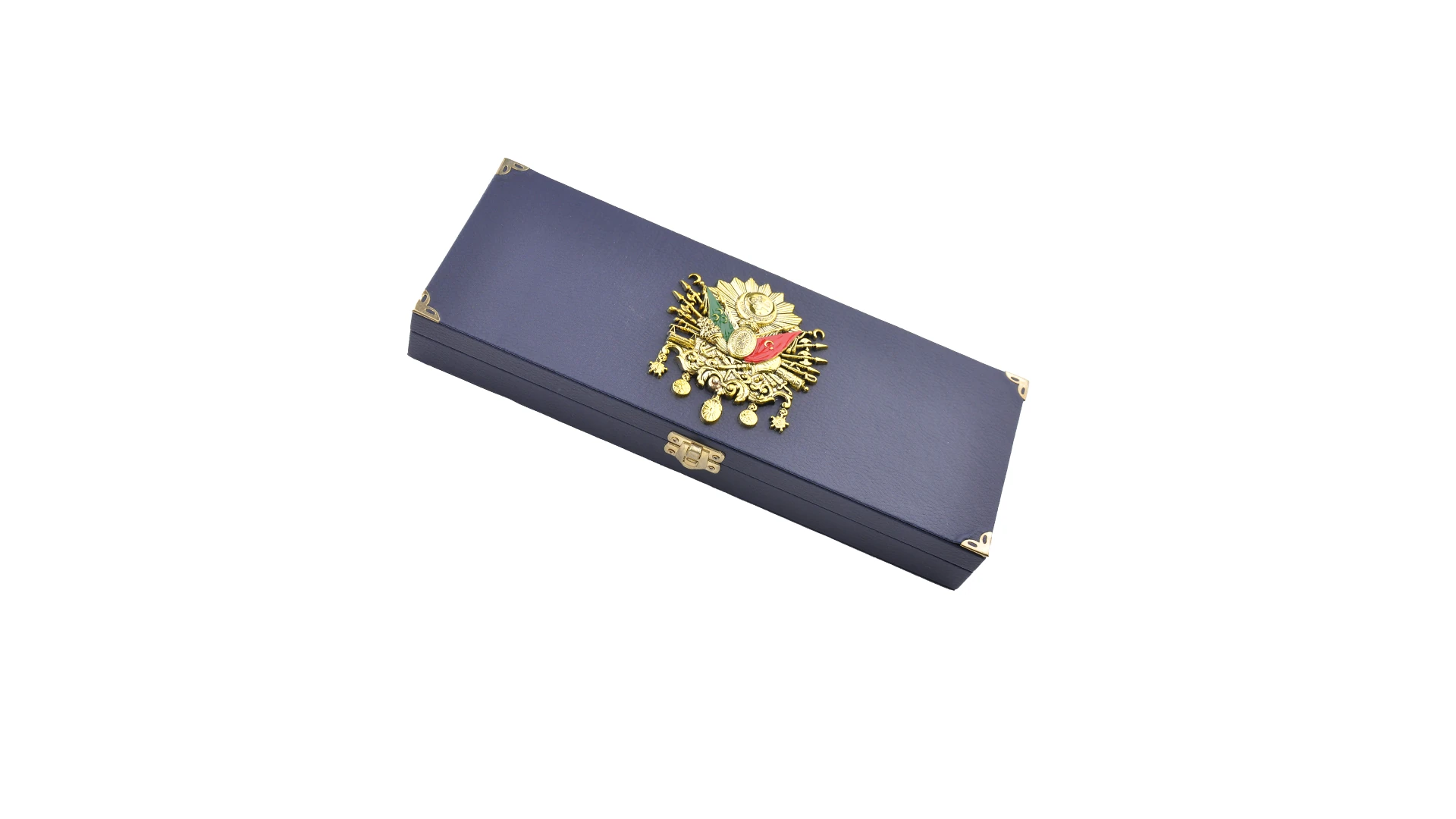 Osmanlı Arma Temalı Lacivert Deri İçi Astarlı Avangarde Tesbih Kutusu