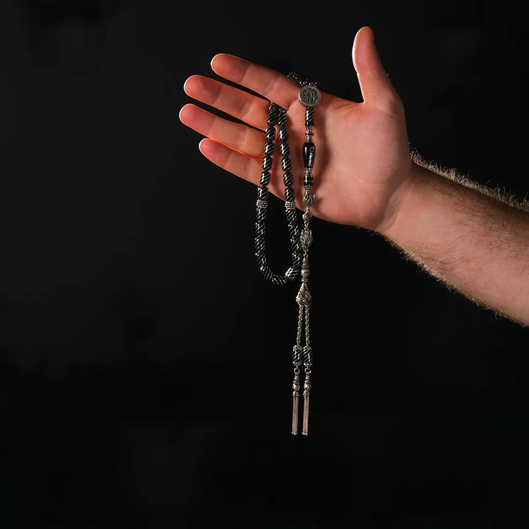 İmame Nakkaşlı Gümüş İşlemeli Erzurum Oltu Taşı Tesbih