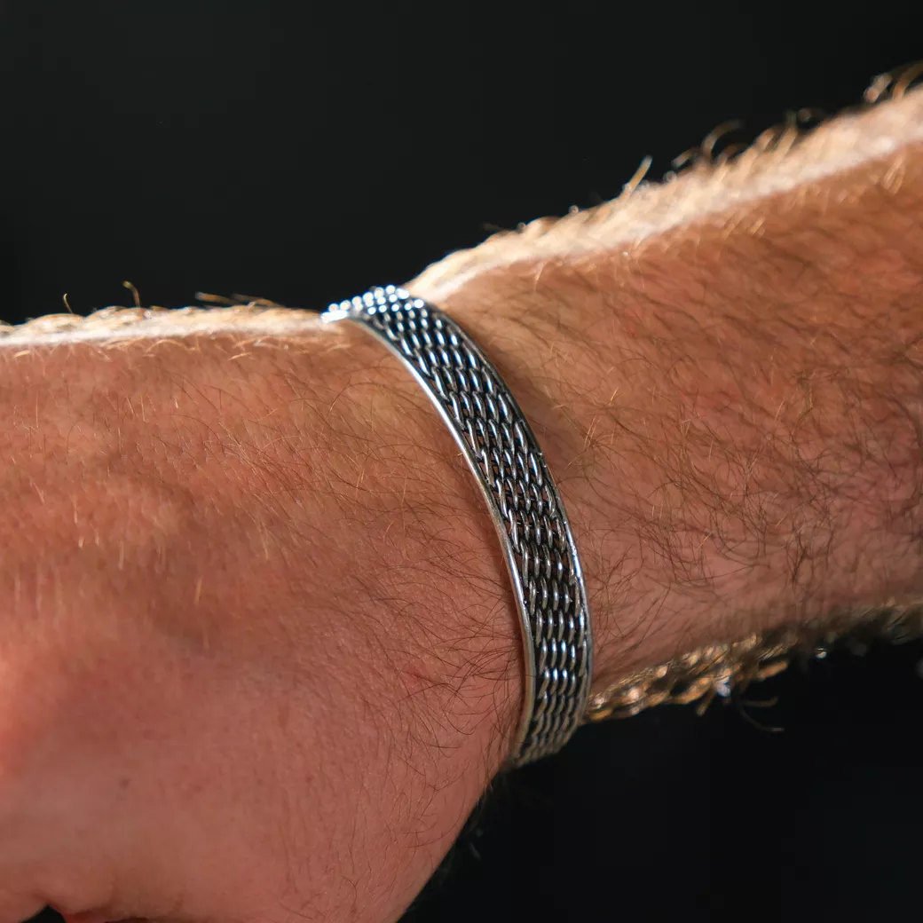 Örgü Model Erkek Gümüş Bileklik