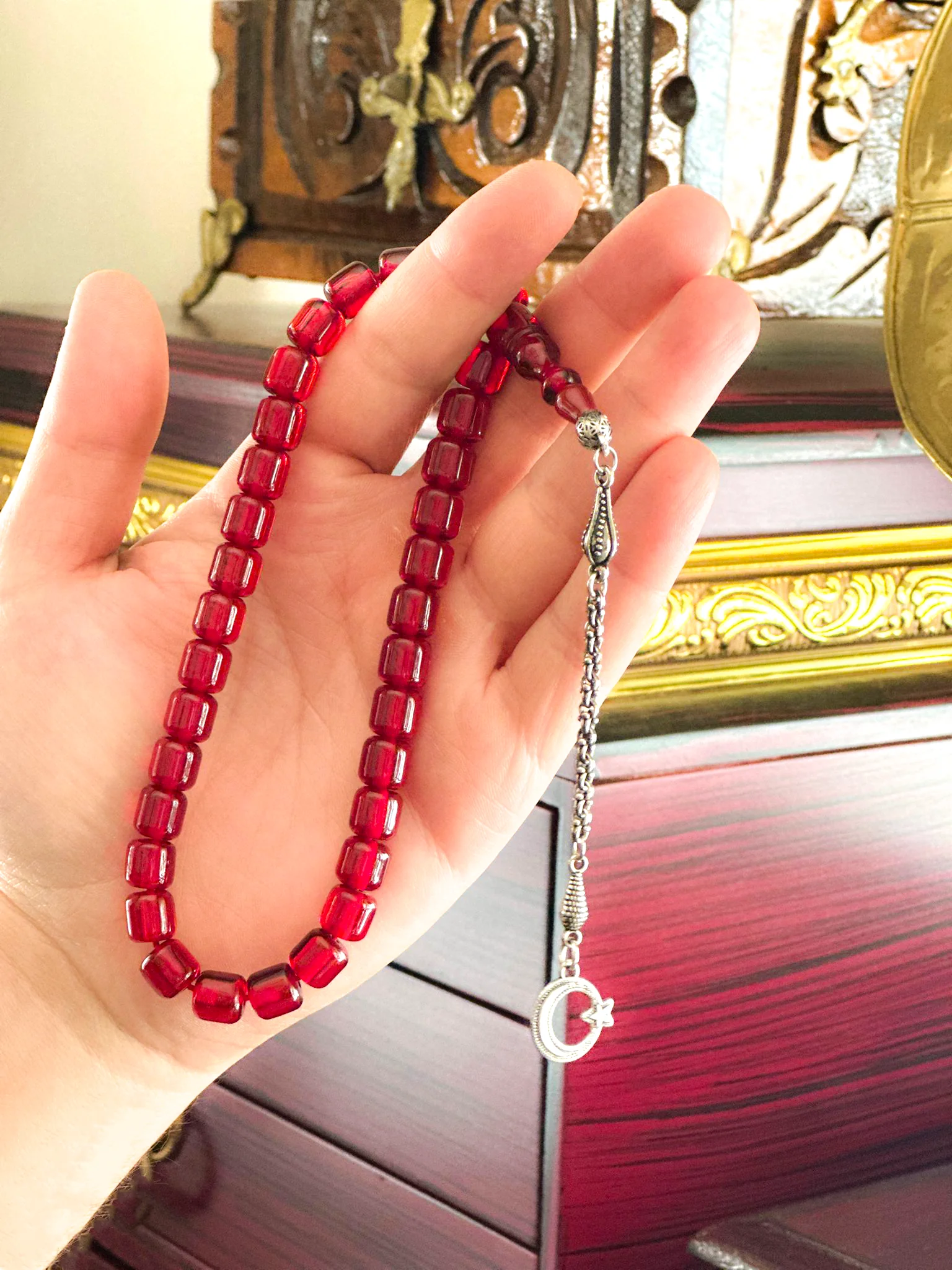 Özel Tasarım Püsküllü Kapsül Kesim Ateş Kehribar Tesbih