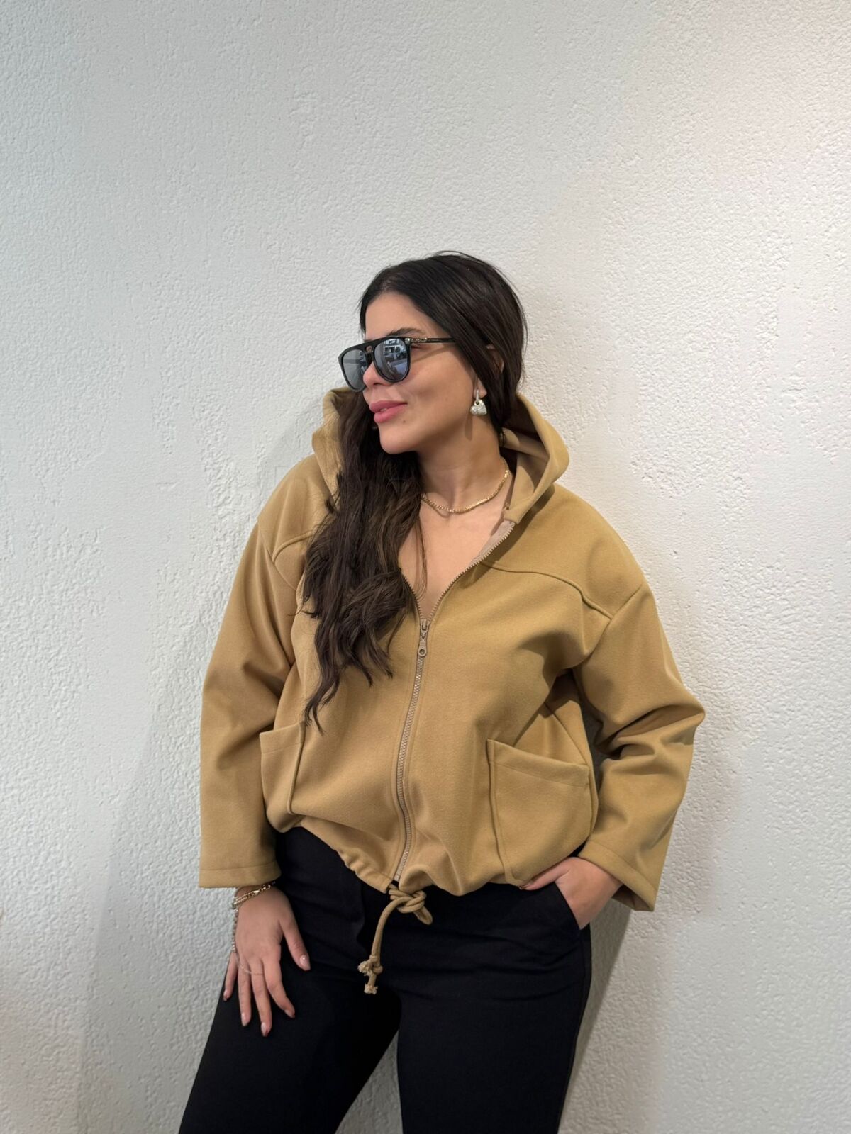 BGD Women Kadın Büzgülü Oversize Kaşe Ceket 0728 - Hardal - Puerto Vallarta main image 1