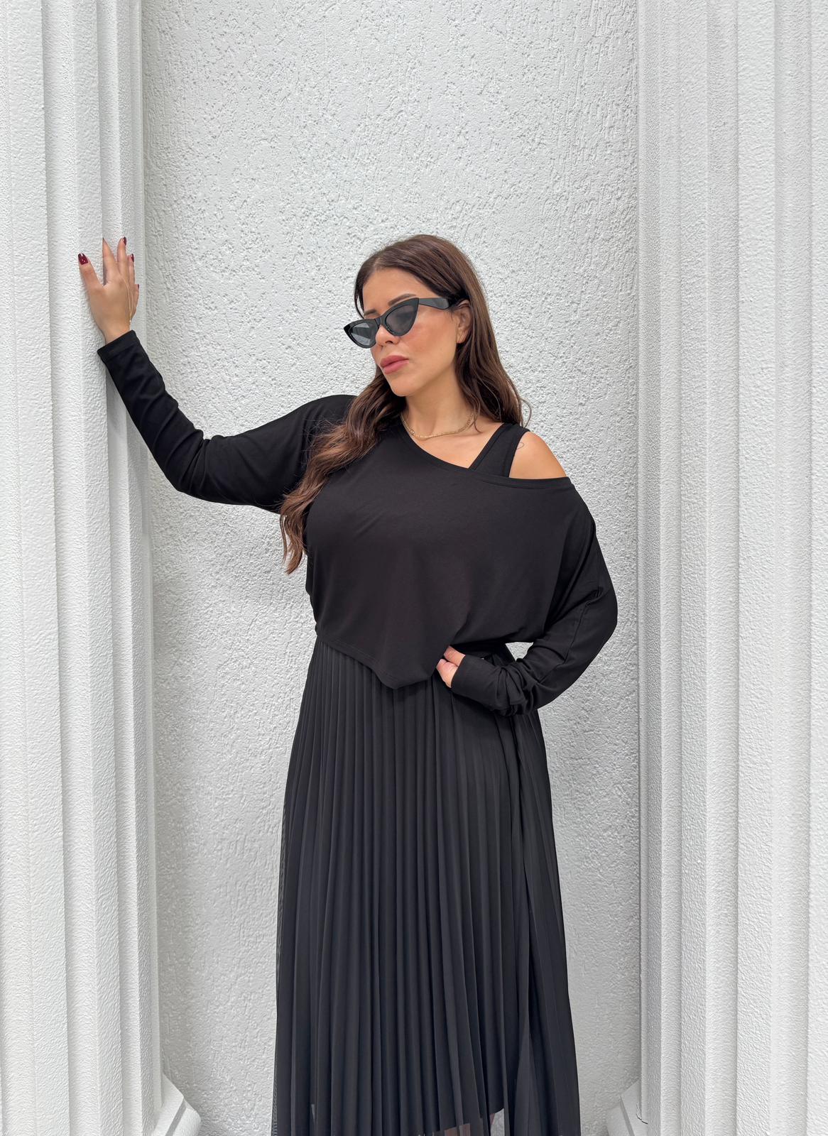 PLİSELİ İKİLİ ELBİSE