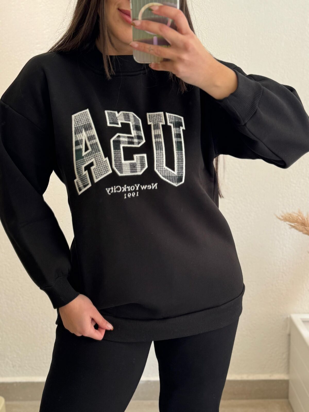 Usa Üç İplik Sweatshirt  Siyah