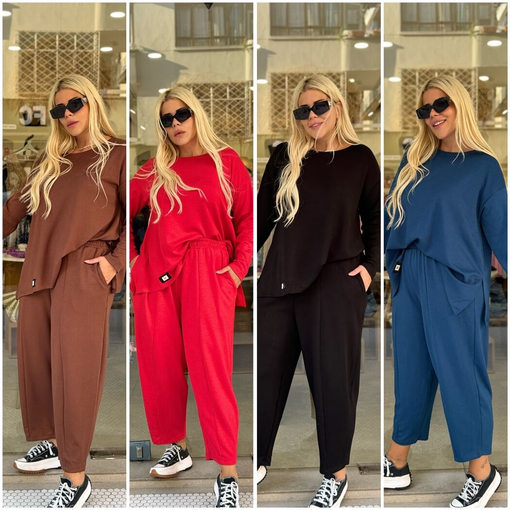 RENKLI SALAŞ LİKRALI PAMUKLU TAKIM