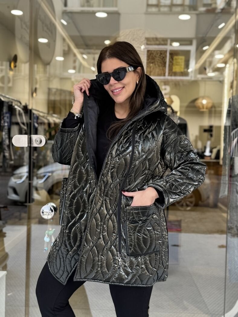 PARLAK KUMAŞ KEÇE ŞİŞME MONT