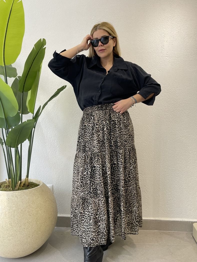 Şifon Çıtır Leopar Etek