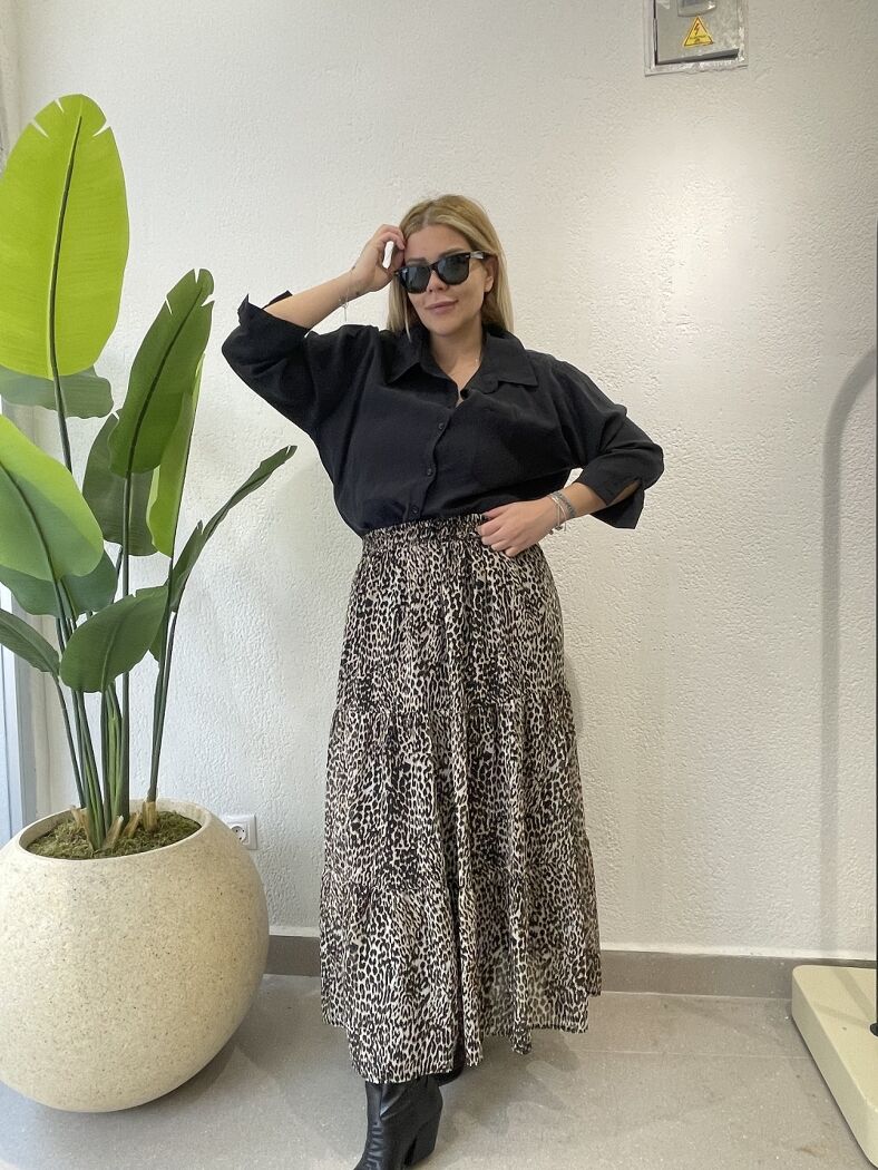 Şifon Çıtır Leopar Etek