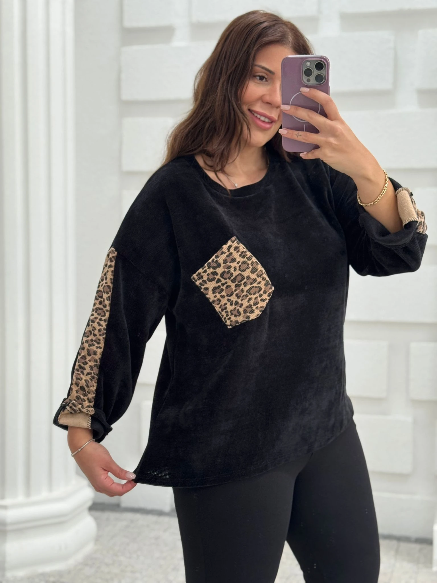 LEOPAR DESEN TEK CEPLİ BLUZ