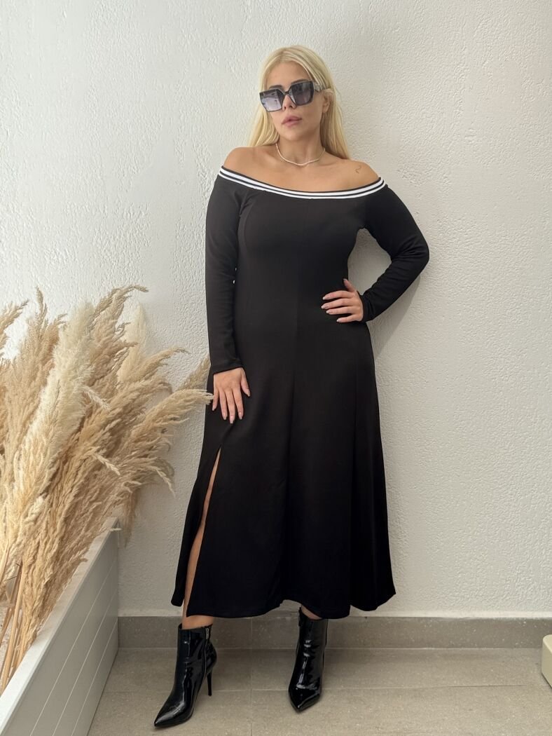 KAYIK YAKA LİKRALI ELBİSE