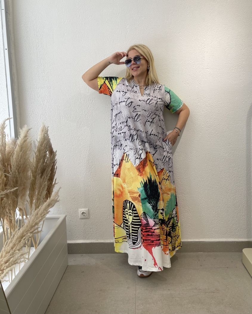 Yarım Kol Likralı Desenli Elbiseler